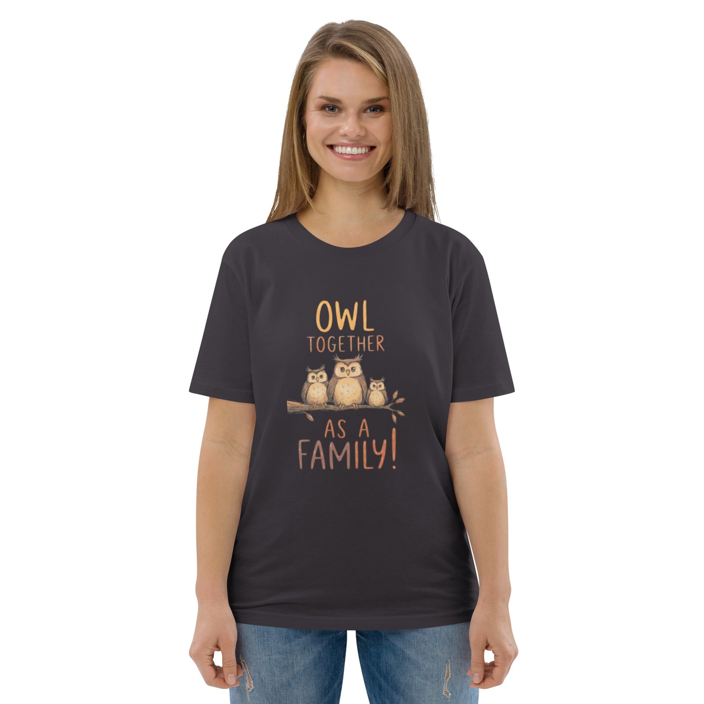 Unisex Organic Cotton T-Shirt – OwlNest Sustainable Fashion Classic for Family Day Outings Anthracite Dudeily