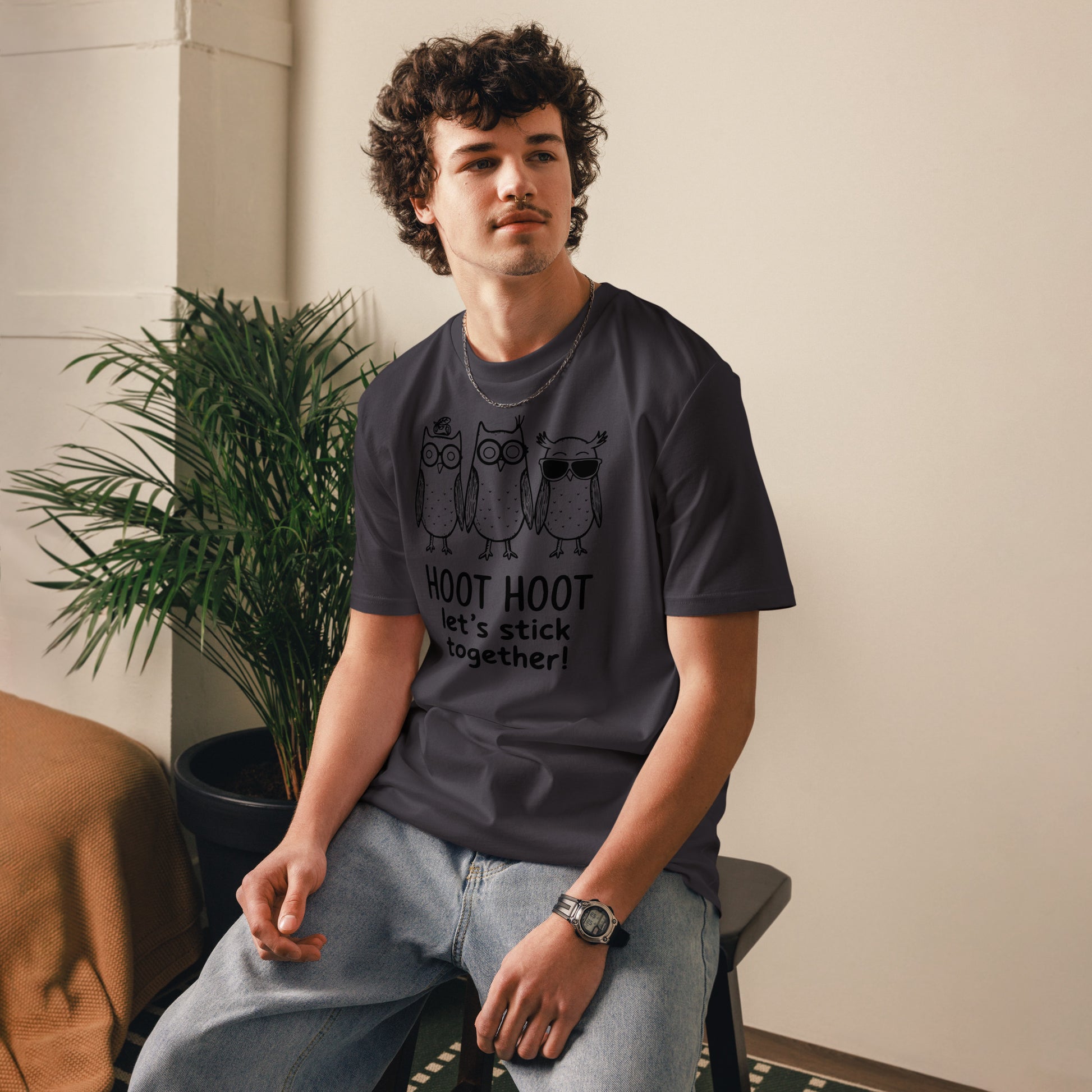 Unisex Organic Cotton T-Shirt: Hoot Hoot Let’s Stick Together! | Owl-Themed Sustainable Fashion USA Dudeily