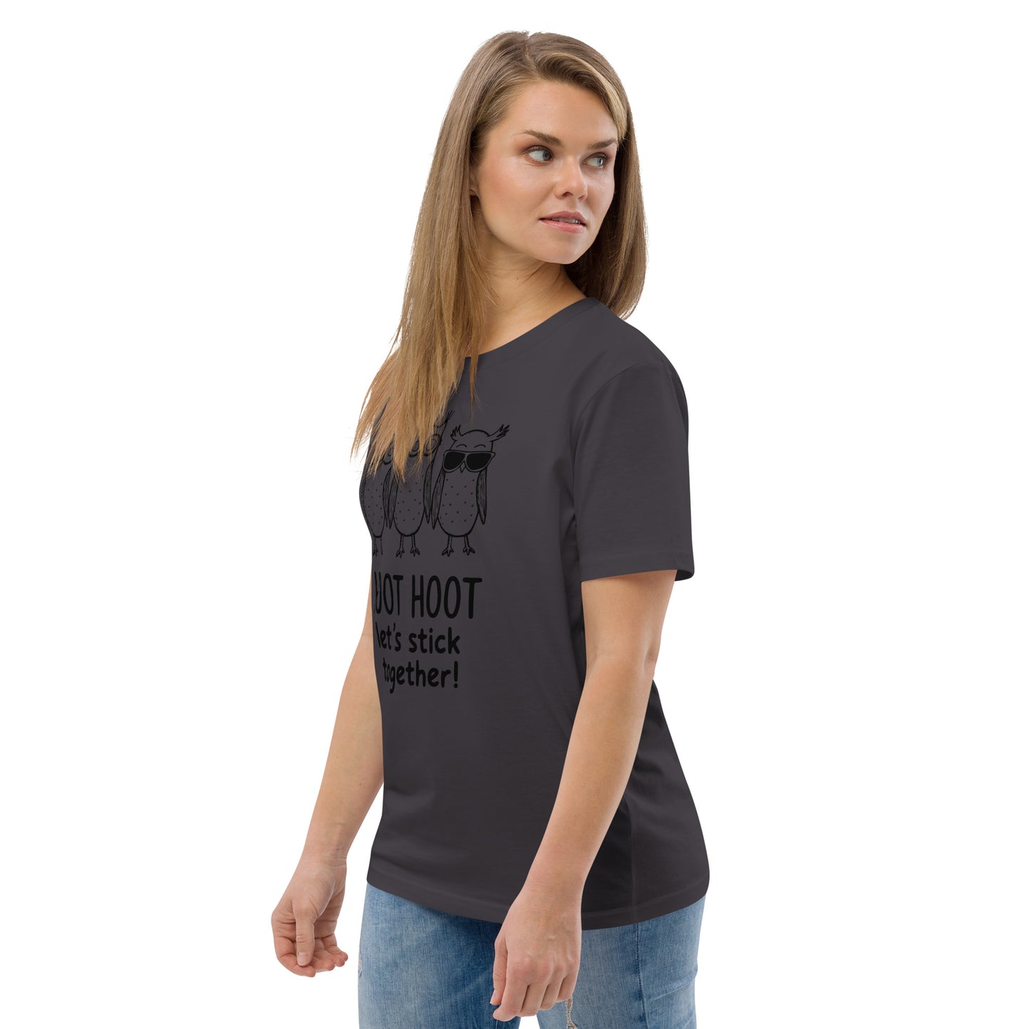 Unisex Organic Cotton T-Shirt: Hoot Hoot Let’s Stick Together! | Owl-Themed Sustainable Fashion USA Dudeily