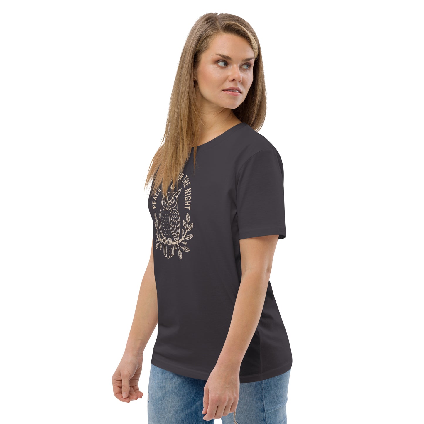 Unisex Organic Cotton T-Shirt: 'Peace in the Night' | Sustainable Owl Fashion USA Dudeily