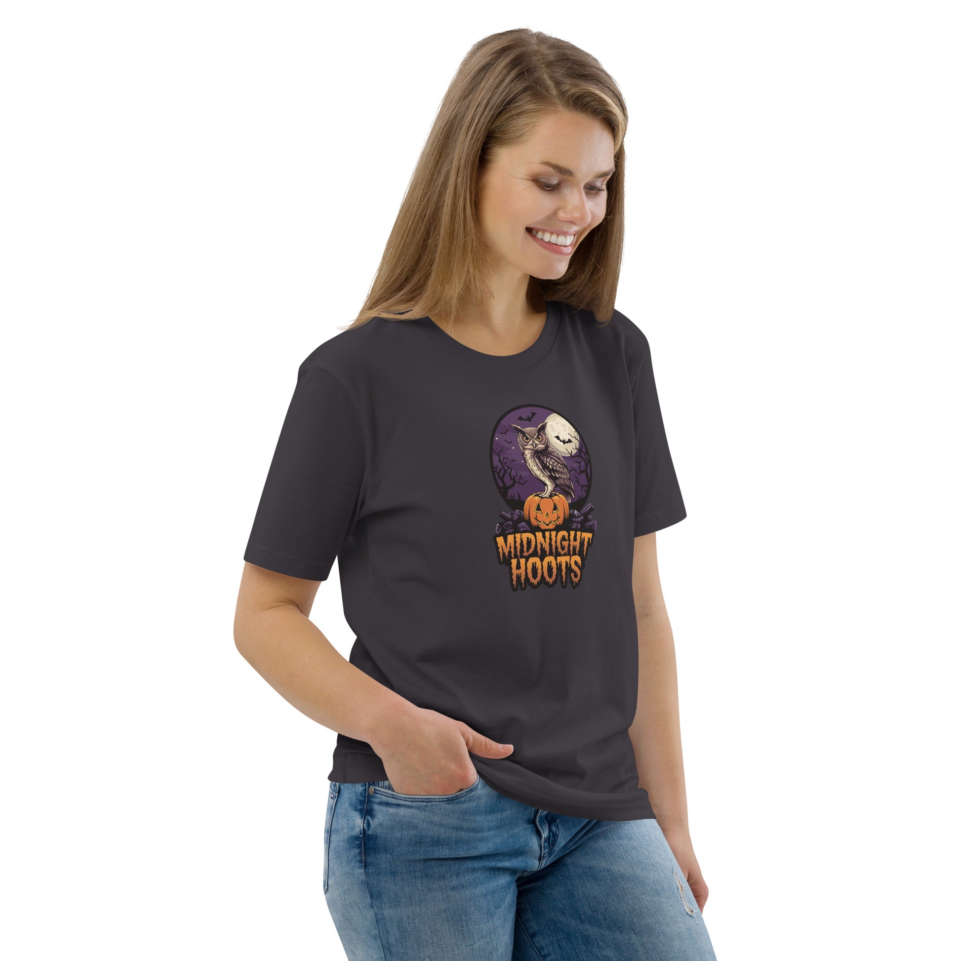 Unisex Organic Cotton T-Shirt: Halloween Owl Eco Fashion USA Dudeily