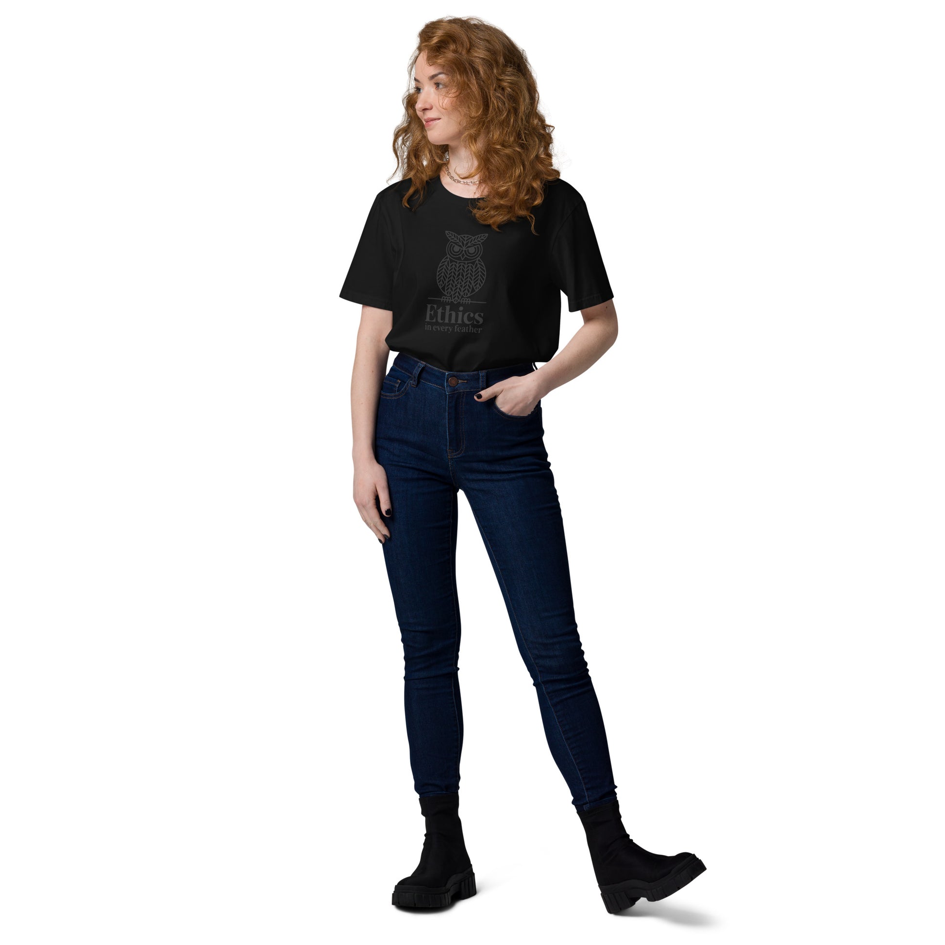 Unisex Organic Cotton T-Shirt: 'Ethics in Every Feather' for Fall | Sustainable Owl Fashion USA Dudeily