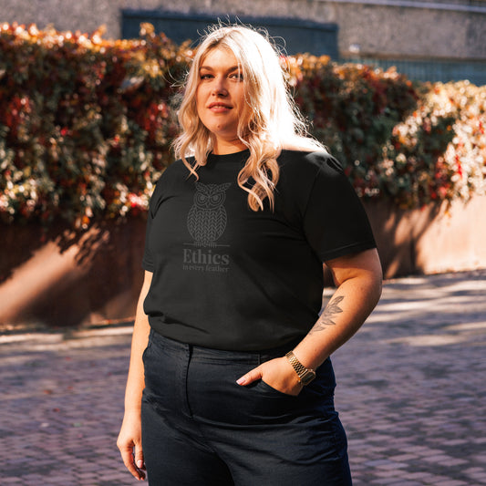 Unisex Organic Cotton T-Shirt: 'Ethics in Every Feather' for Fall | Sustainable Owl Fashion USA Dudeily