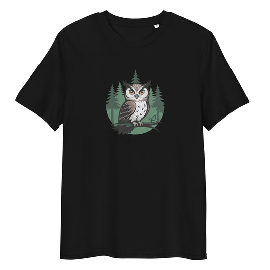 Unisex Organic Cotton T-Shirt – Gentle Owl Print | Eco-Friendly Owl Clothing Black Dudeily