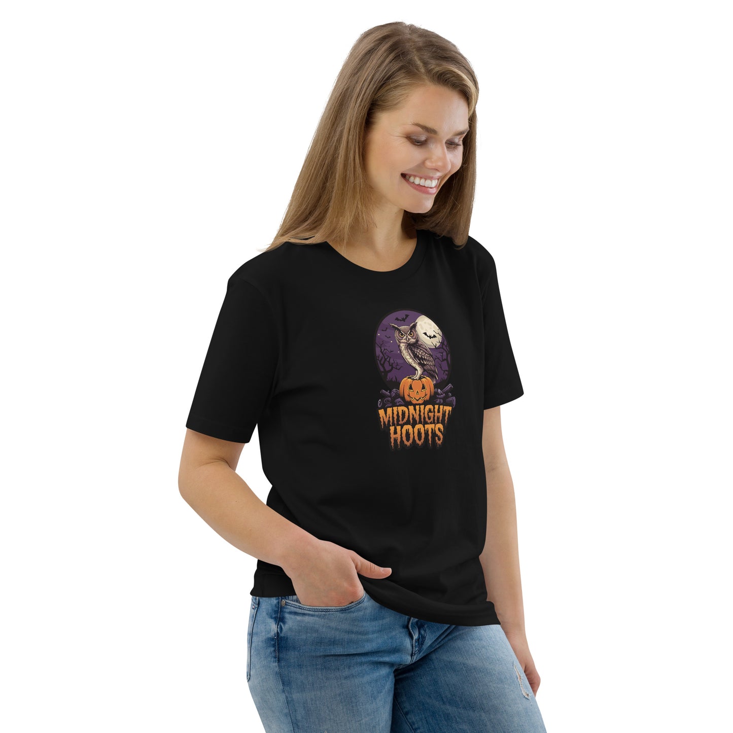 Unisex Organic Cotton T-Shirt: Halloween Owl Eco Fashion USA Dudeily