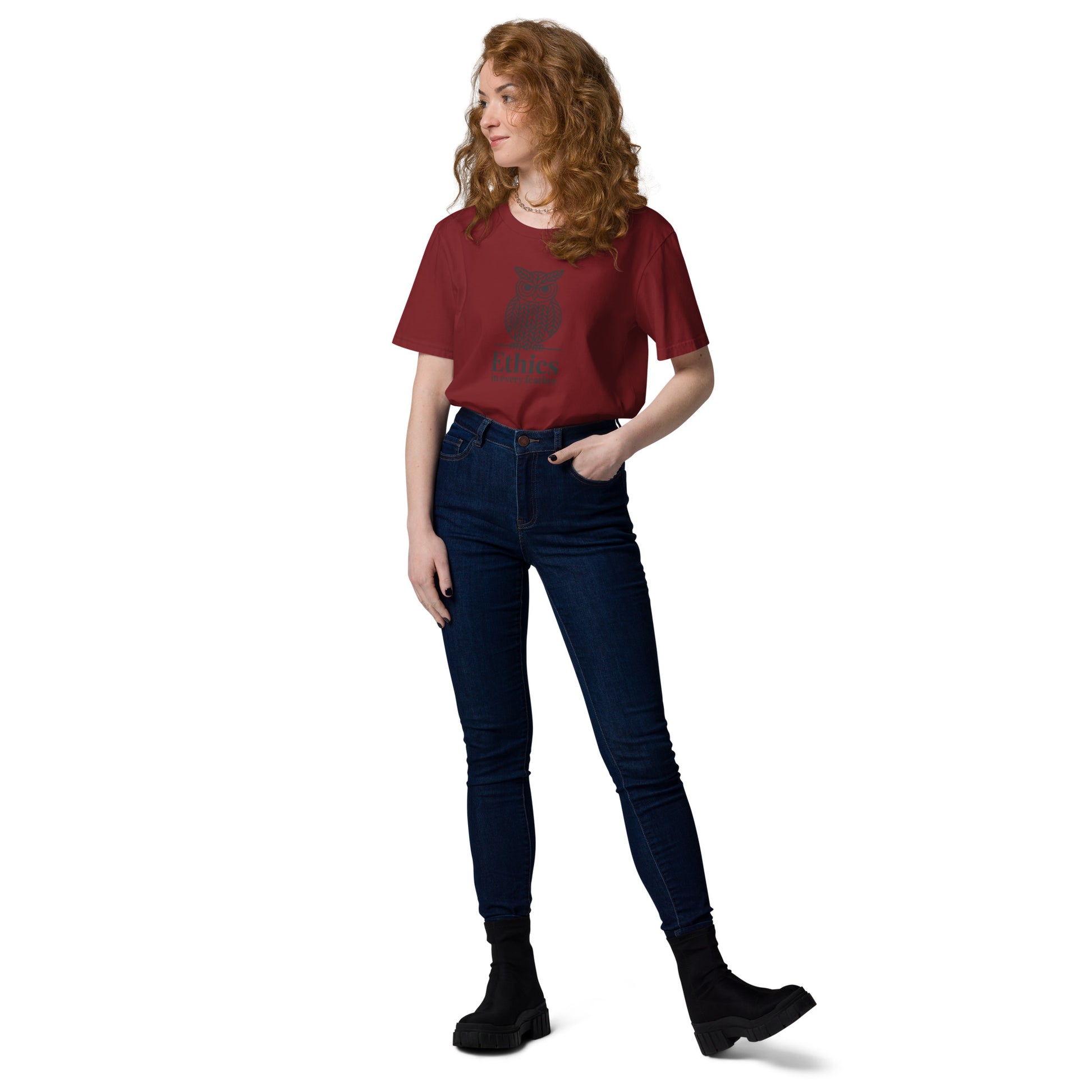 Unisex Organic Cotton T-Shirt: 'Ethics in Every Feather' for Fall | Sustainable Owl Fashion USA Dudeily