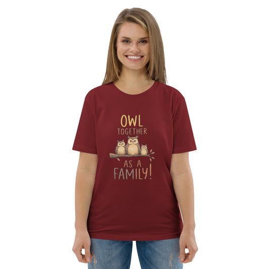Unisex Organic Cotton T-Shirt – OwlNest Sustainable Fashion Classic for Family Day Outings Burgundy Dudeily
