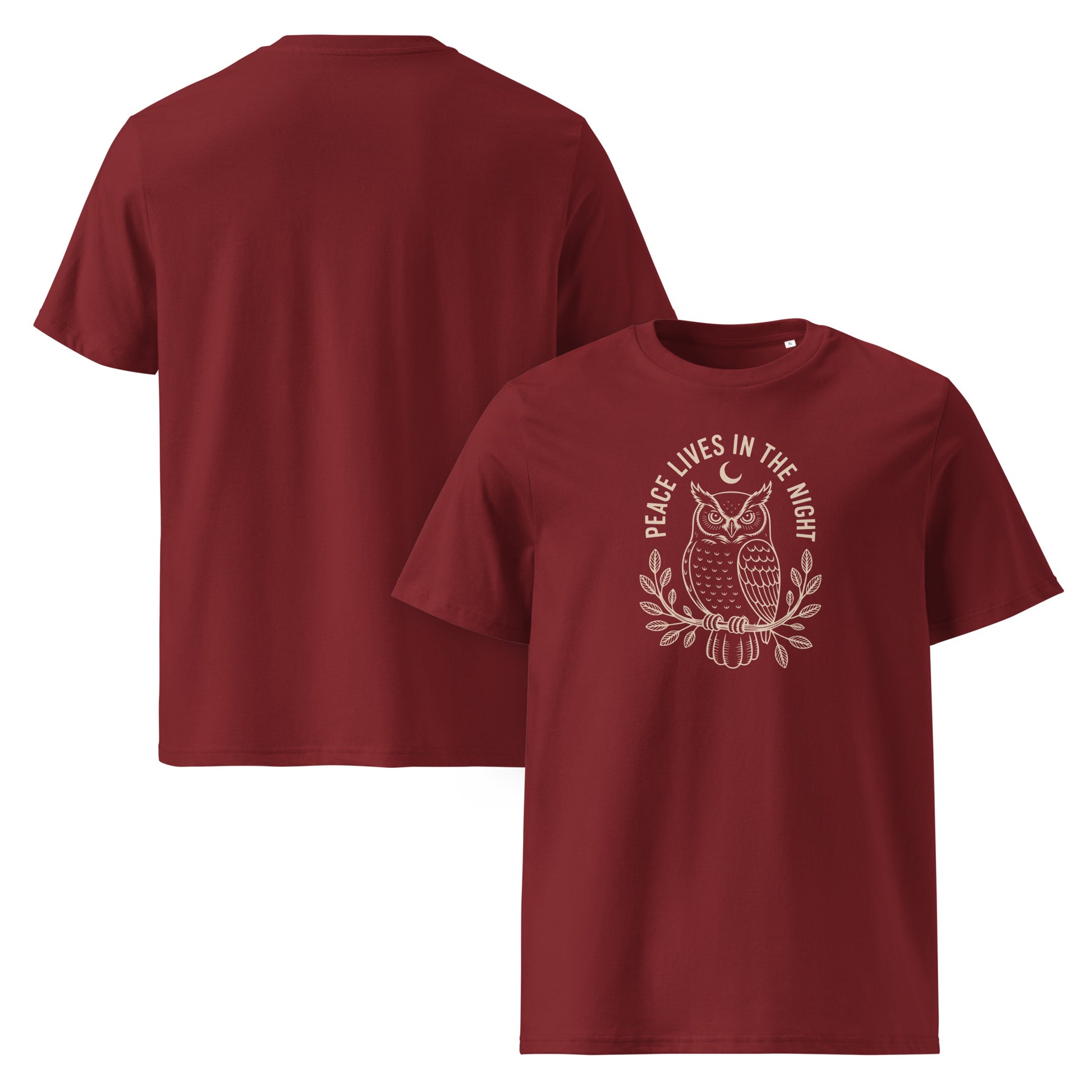 Unisex Organic Cotton T-Shirt: 'Peace in the Night' | Sustainable Owl Fashion USA Dudeily