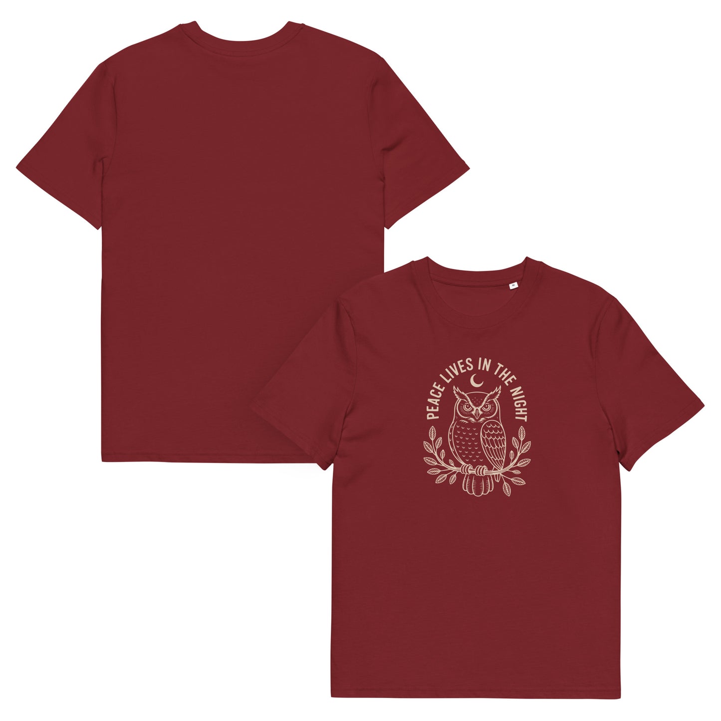 Unisex Organic Cotton T-Shirt: 'Peace in the Night' | Sustainable Owl Fashion USA Dudeily