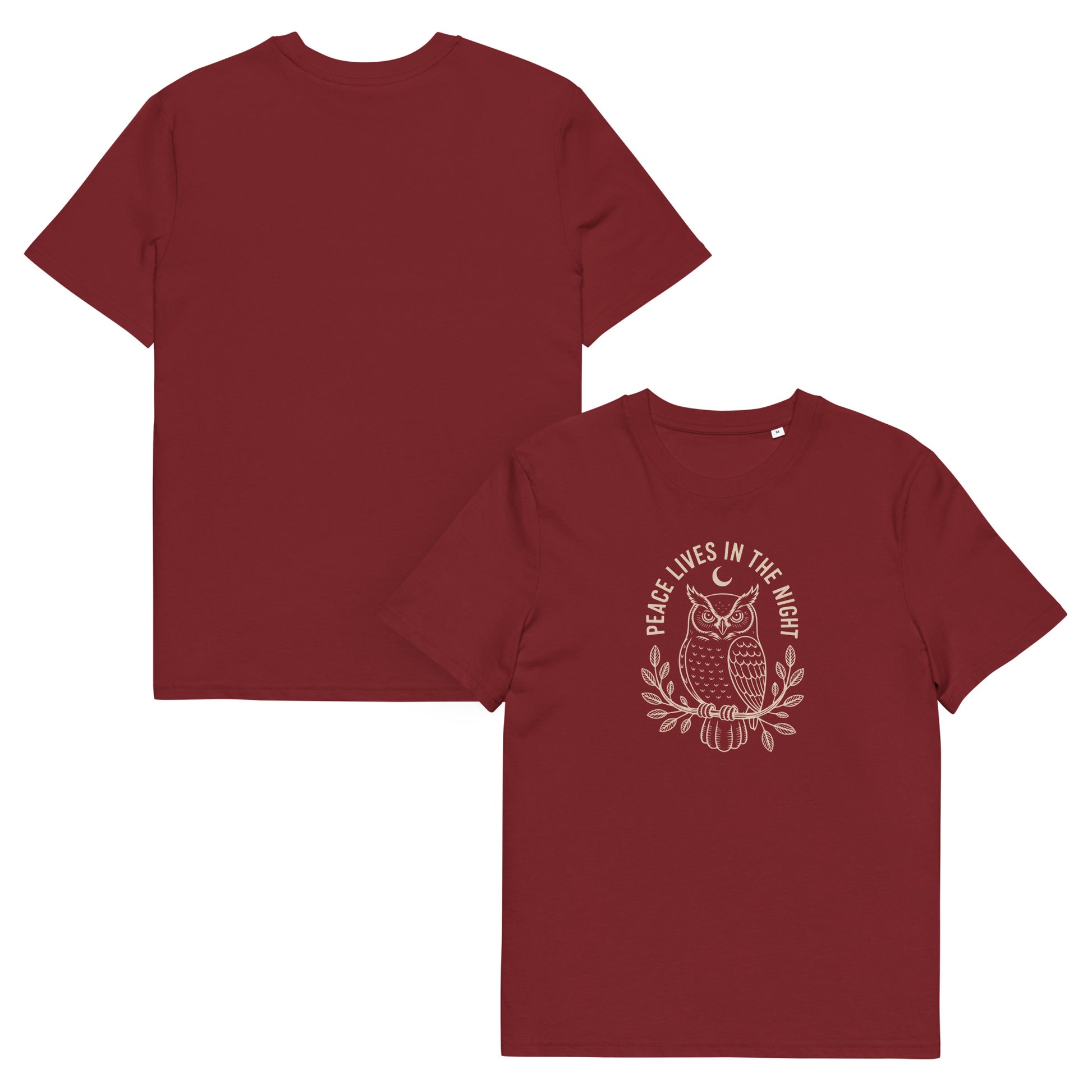 Unisex Organic Cotton T-Shirt: 'Peace in the Night' | Sustainable Owl Fashion USA Dudeily