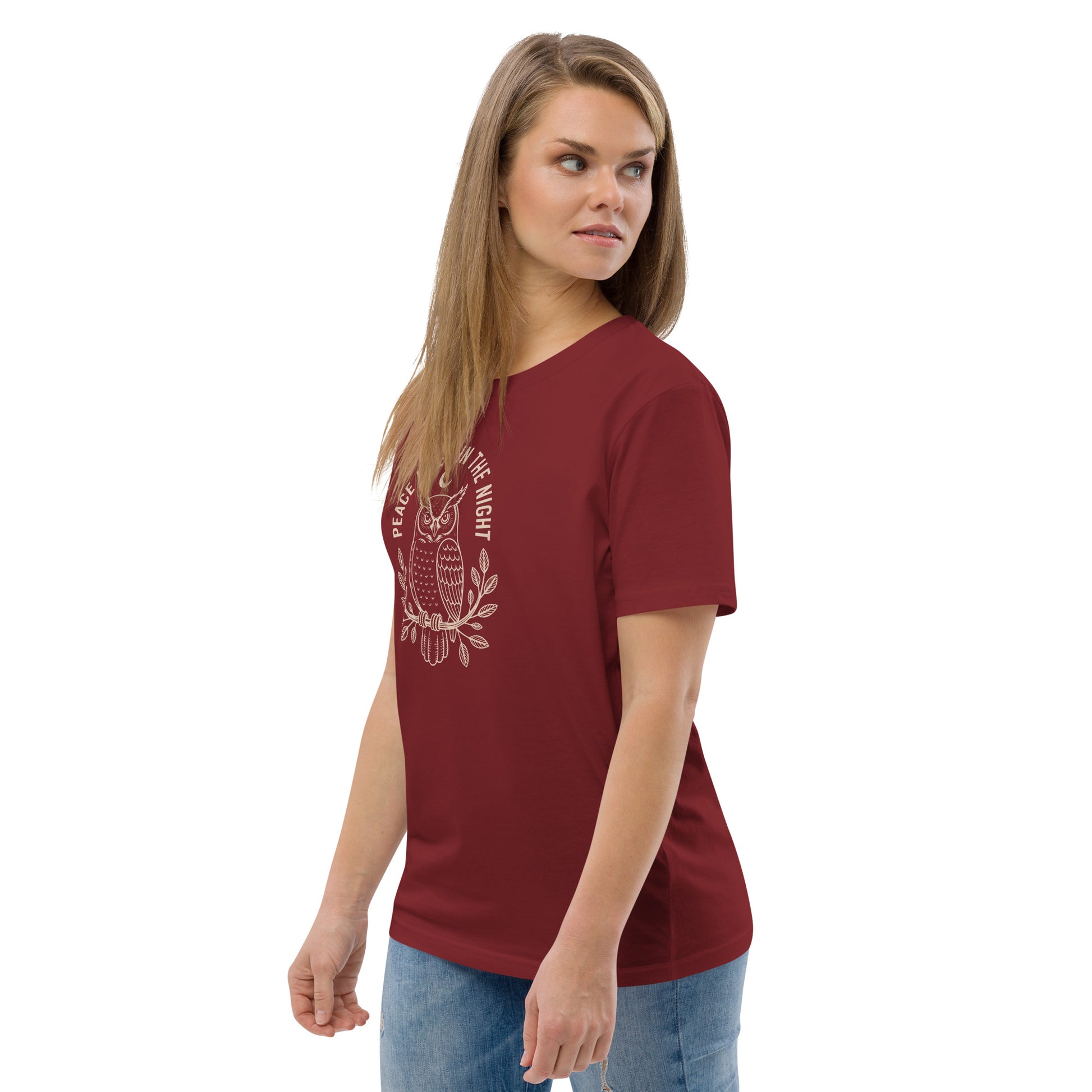 Unisex Organic Cotton T-Shirt: 'Peace in the Night' | Sustainable Owl Fashion USA Dudeily