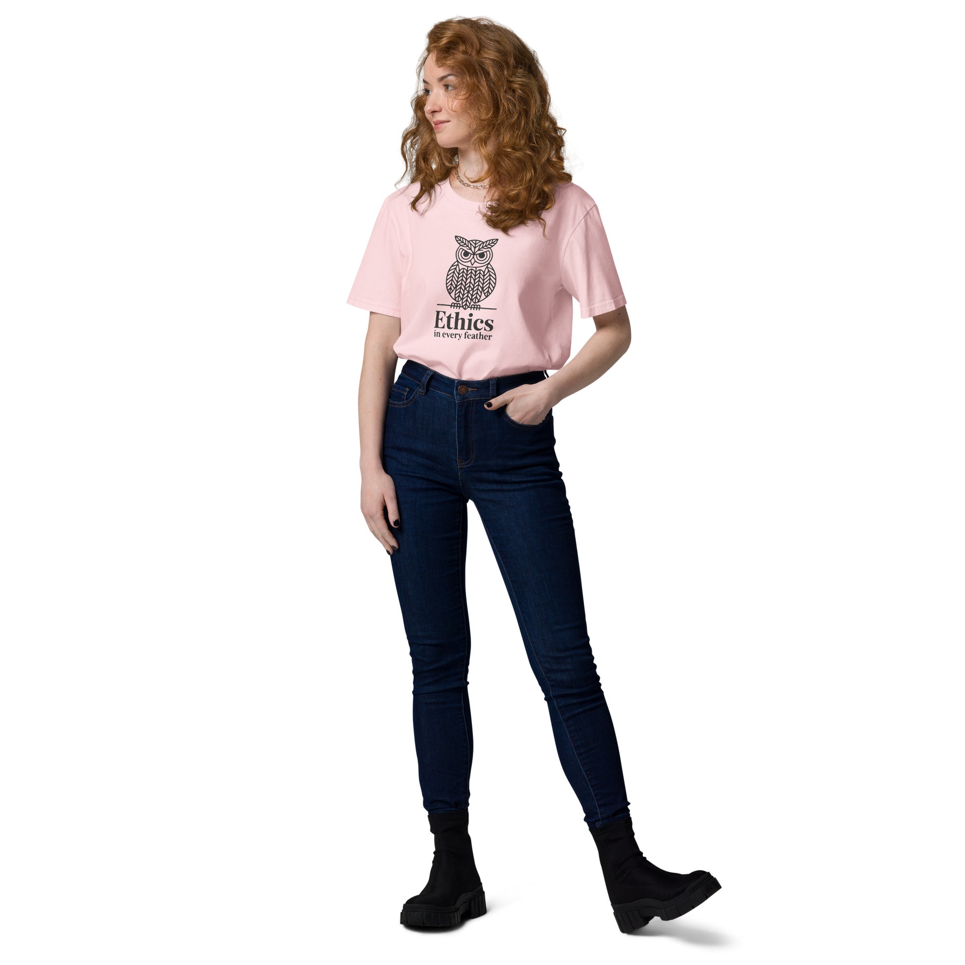 Unisex Organic Cotton T-Shirt: 'Ethics in Every Feather' for Fall | Sustainable Owl Fashion USA Dudeily
