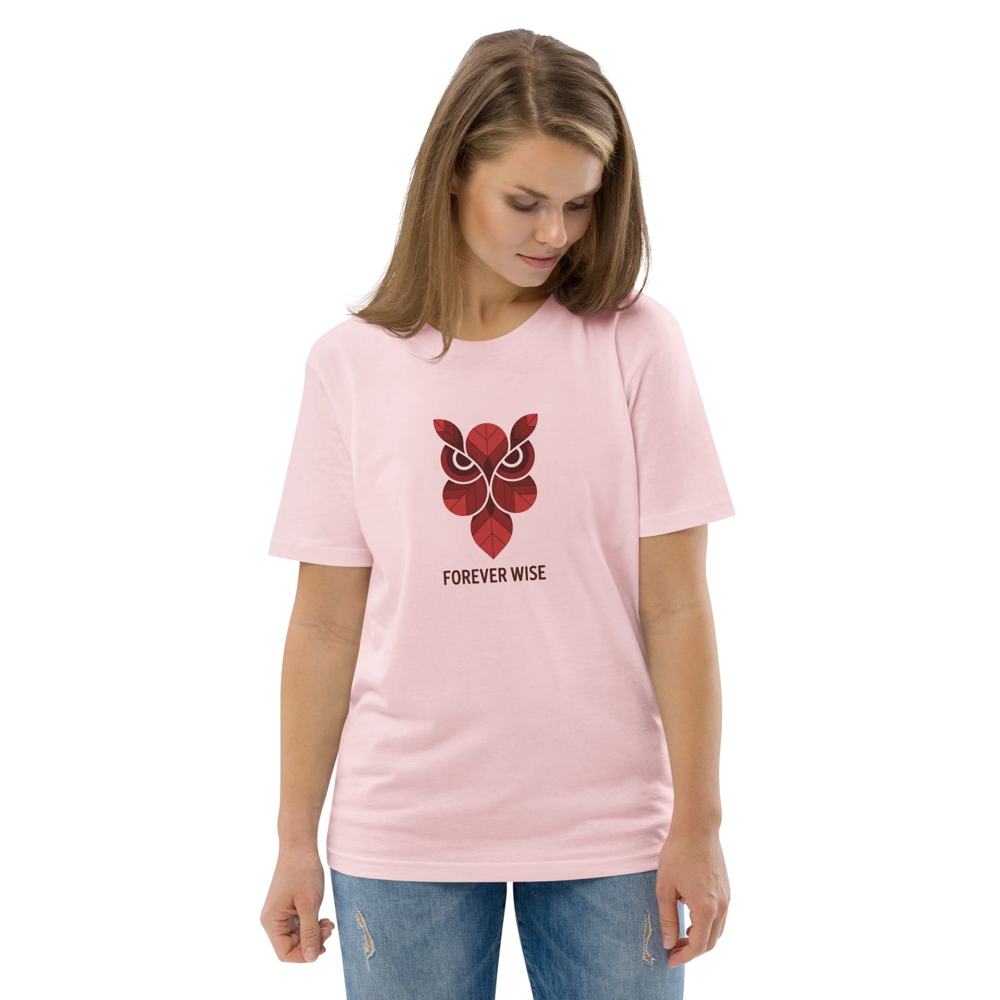 Unisex Organic Cotton T-Shirt: 'Forever Wise' | Sustainable Owl Fashion USA Cotton Pink Dudeily