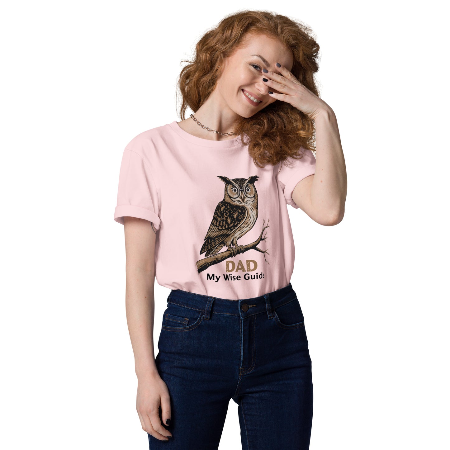 Unisex Organic Cotton T-Shirt – Owl Themed Sustainable Fashion for Father's Day by Dudeily Cotton Pink Dudeily