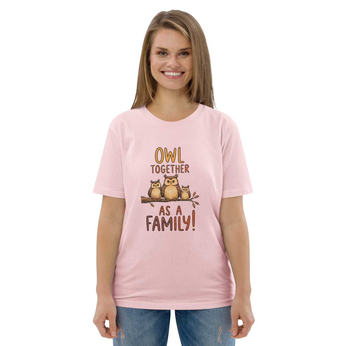Unisex Organic Cotton T-Shirt – OwlNest Sustainable Fashion Classic for Family Day Outings Cotton Pink Dudeily