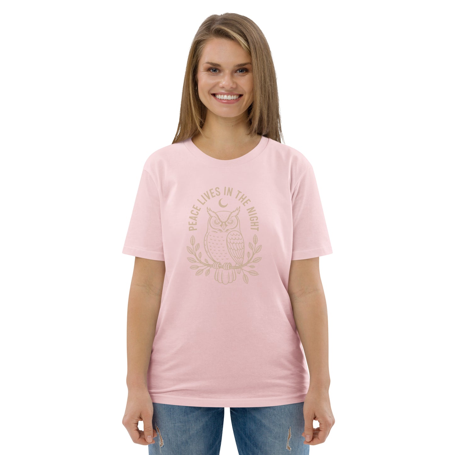 Unisex Organic Cotton T-Shirt: 'Peace in the Night' | Sustainable Owl Fashion USA Dudeily