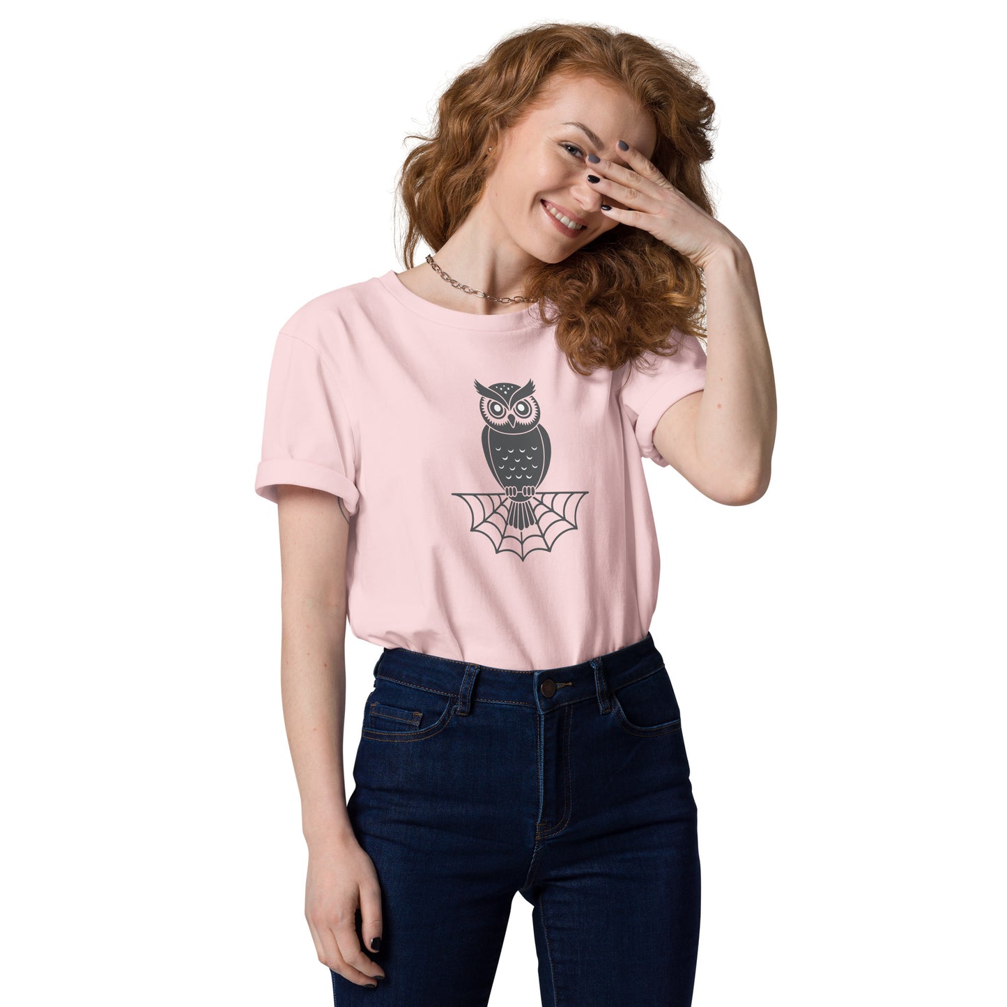Unisex Organic Cotton T-Shirt: Halloween Owl Eco-Friendly Style USA Cotton Pink Dudeily