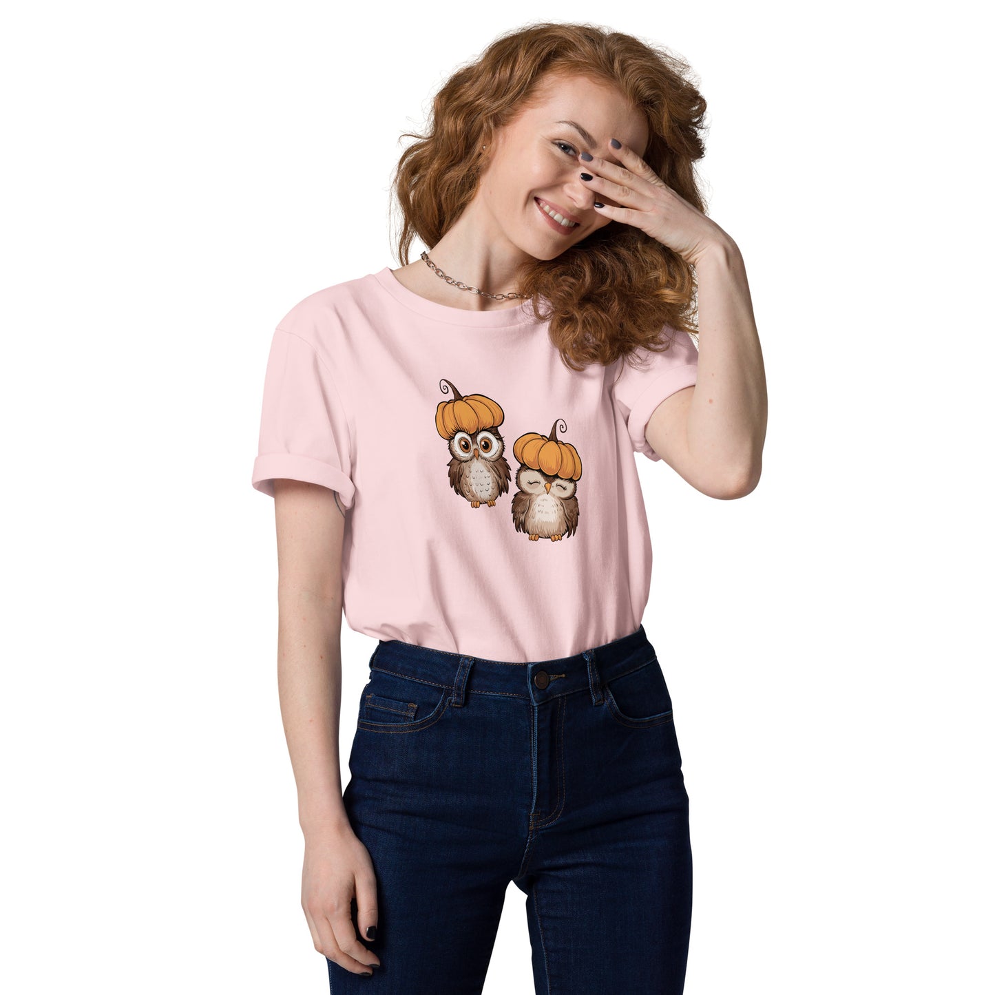 Unisex Organic Cotton T-Shirt: Halloween Owl Eco-Friendly Style USA Cotton Pink Dudeily