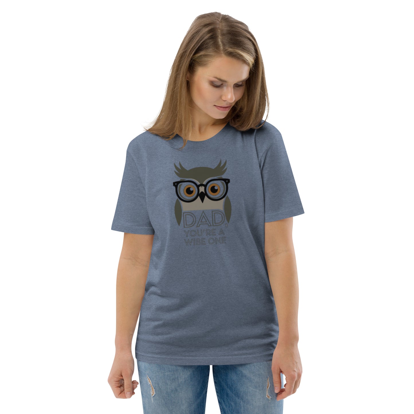 Unisex Organic Cotton T-Shirt – Owl-Themed Eco-Friendly Style for Father's Day Gifts by Dudeily Dark Heather Blue Dudeily