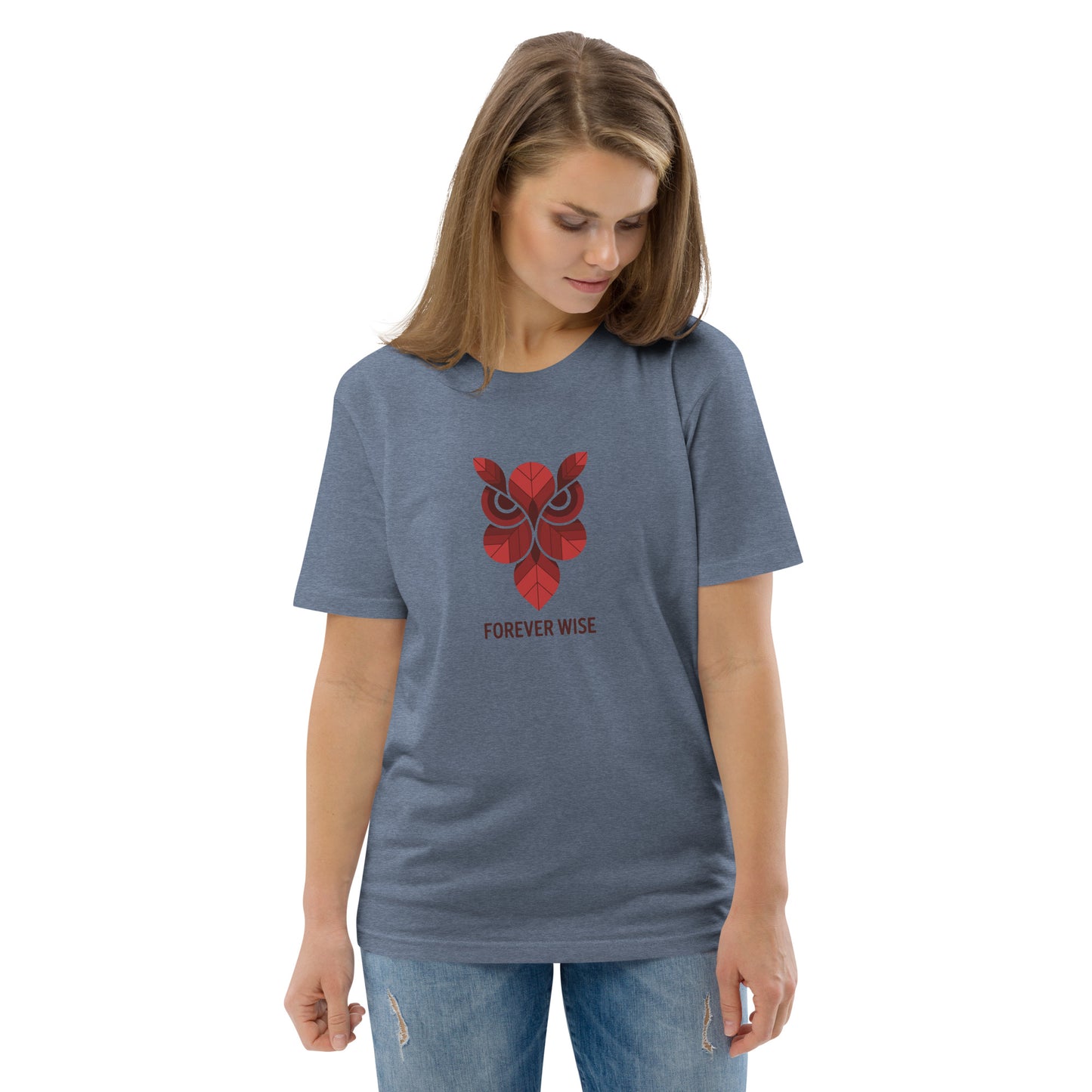 Unisex Organic Cotton T-Shirt: 'Forever Wise' | Sustainable Owl Fashion USA Dark Heather Blue Dudeily