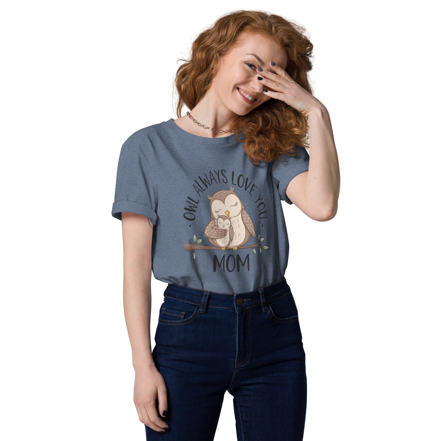 Unisex Organic Cotton T-Shirt – Eco-Friendly Owl Design by Dudeily Dark Heather Blue Dudeily