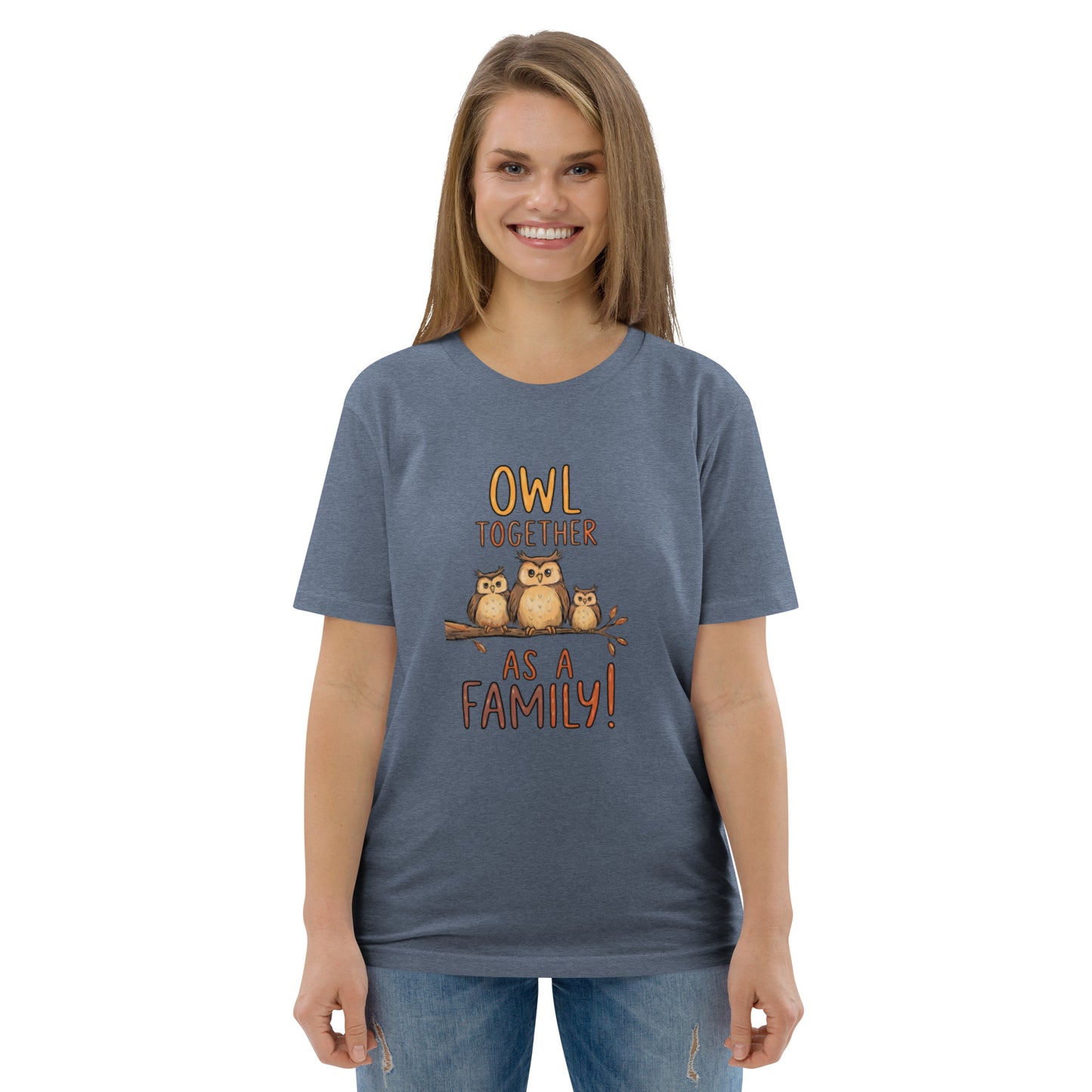 Unisex Organic Cotton T-Shirt – OwlNest Sustainable Fashion Classic for Family Day Outings Dark Heather Blue Dudeily