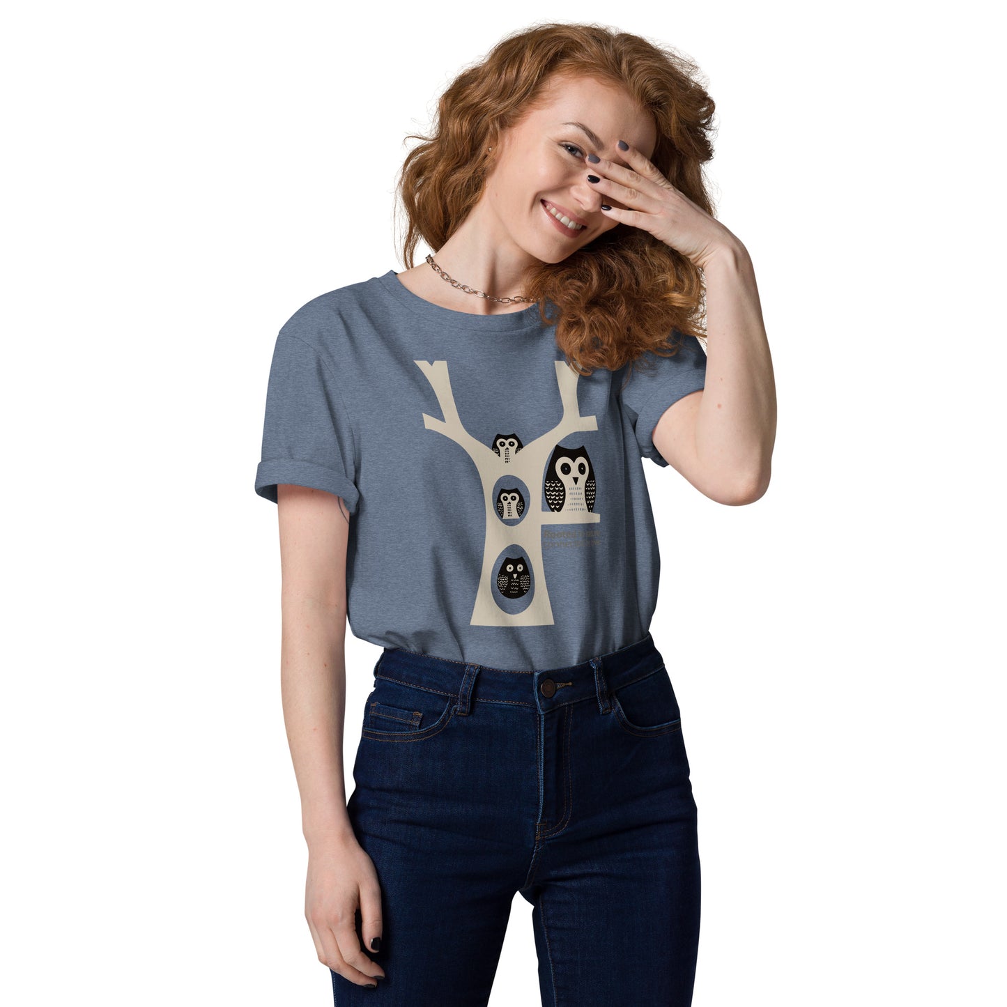 Unisex Organic Cotton T-Shirt – OwlNest Sustainable Fashion for Family Day Wear Dark Heather Blue Dudeily
