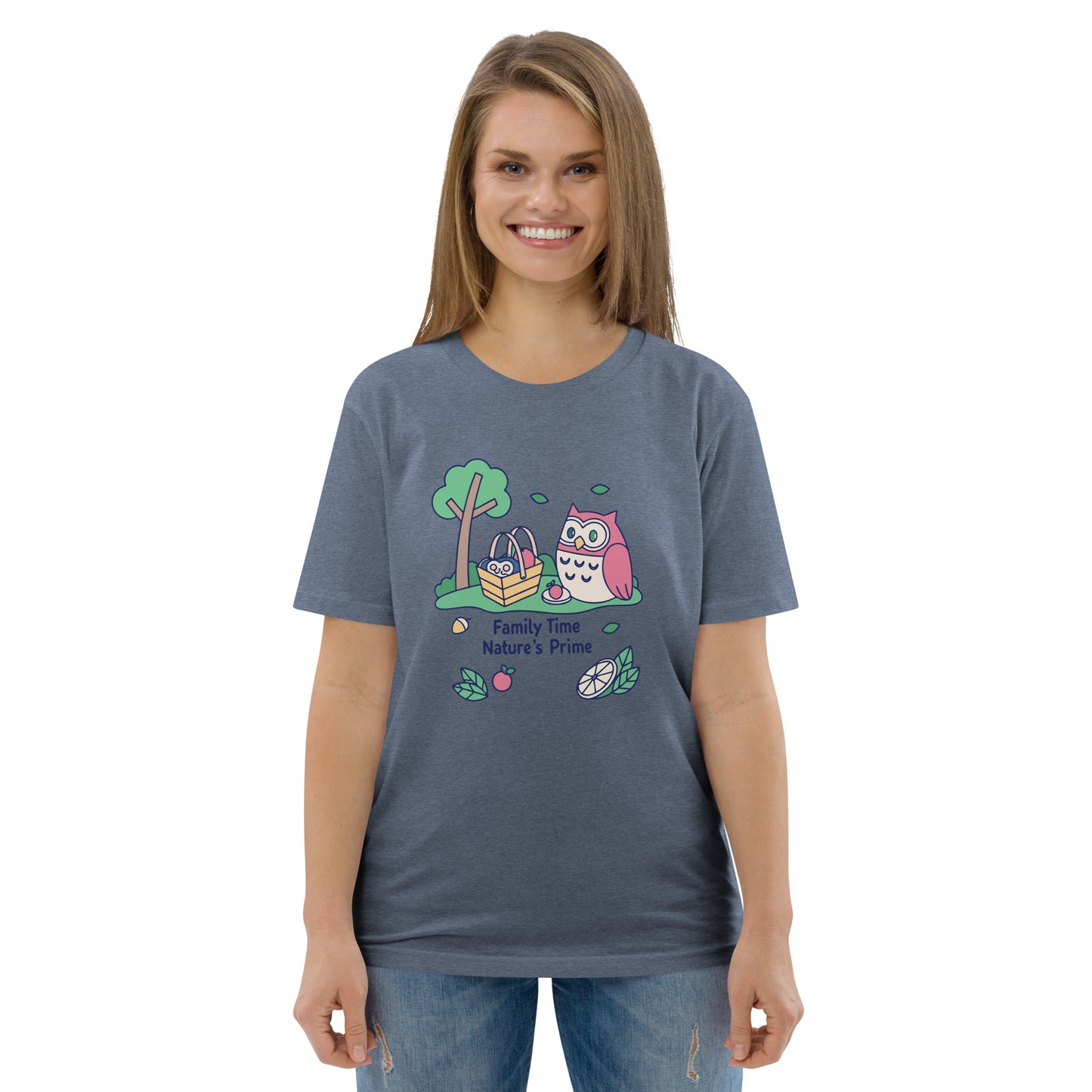 Unisex Organic Cotton T-Shirt – OwlNest Sustainable Fashion Essential for Family Day Dark Heather Blue Dudeily