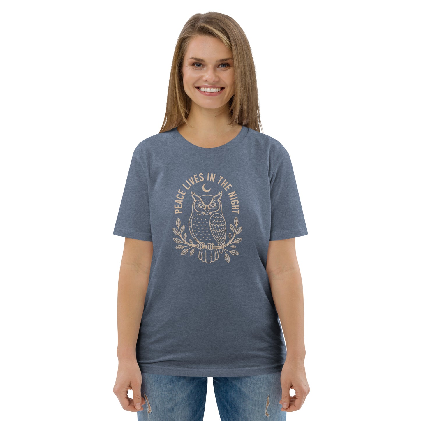 Unisex Organic Cotton T-Shirt: 'Peace in the Night' | Sustainable Owl Fashion USA Dudeily