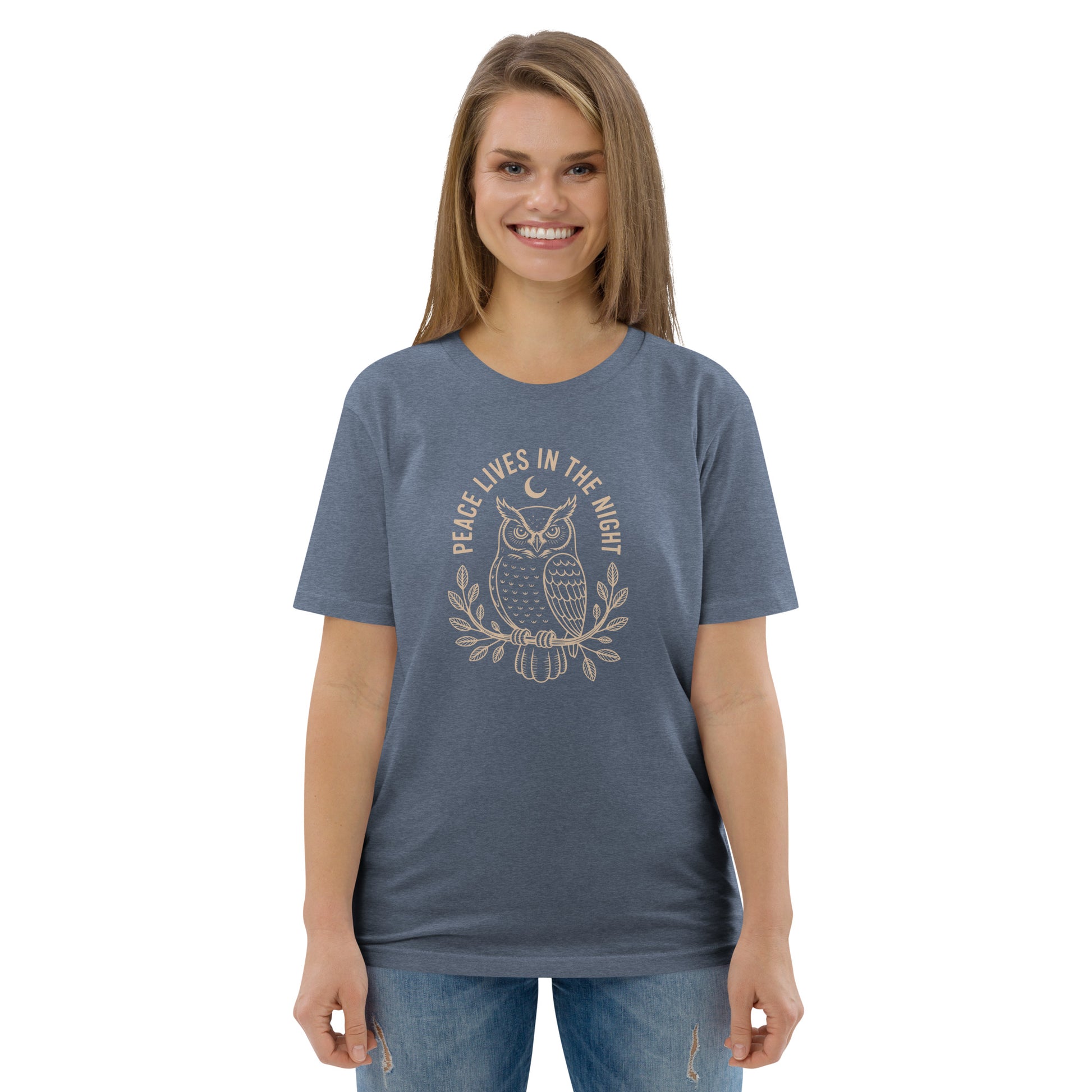 Unisex Organic Cotton T-Shirt: 'Peace in the Night' | Sustainable Owl Fashion USA Dudeily