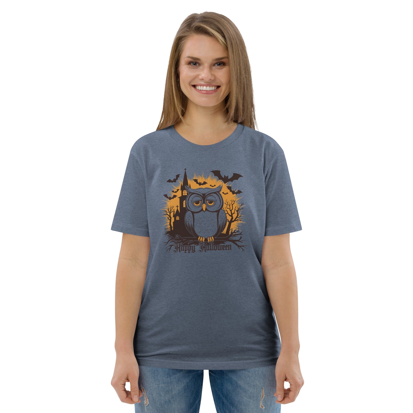 Unisex Organic Cotton T-Shirt: Halloween Owl Eco-Friendly Style USA Dudeily