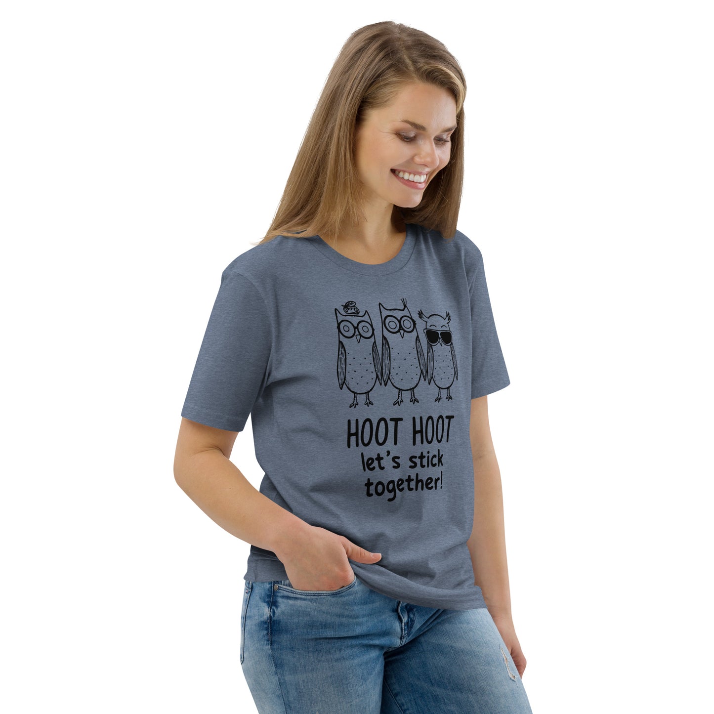 Unisex Organic Cotton T-Shirt: Hoot Hoot Let’s Stick Together! | Owl-Themed Sustainable Fashion USA Dudeily