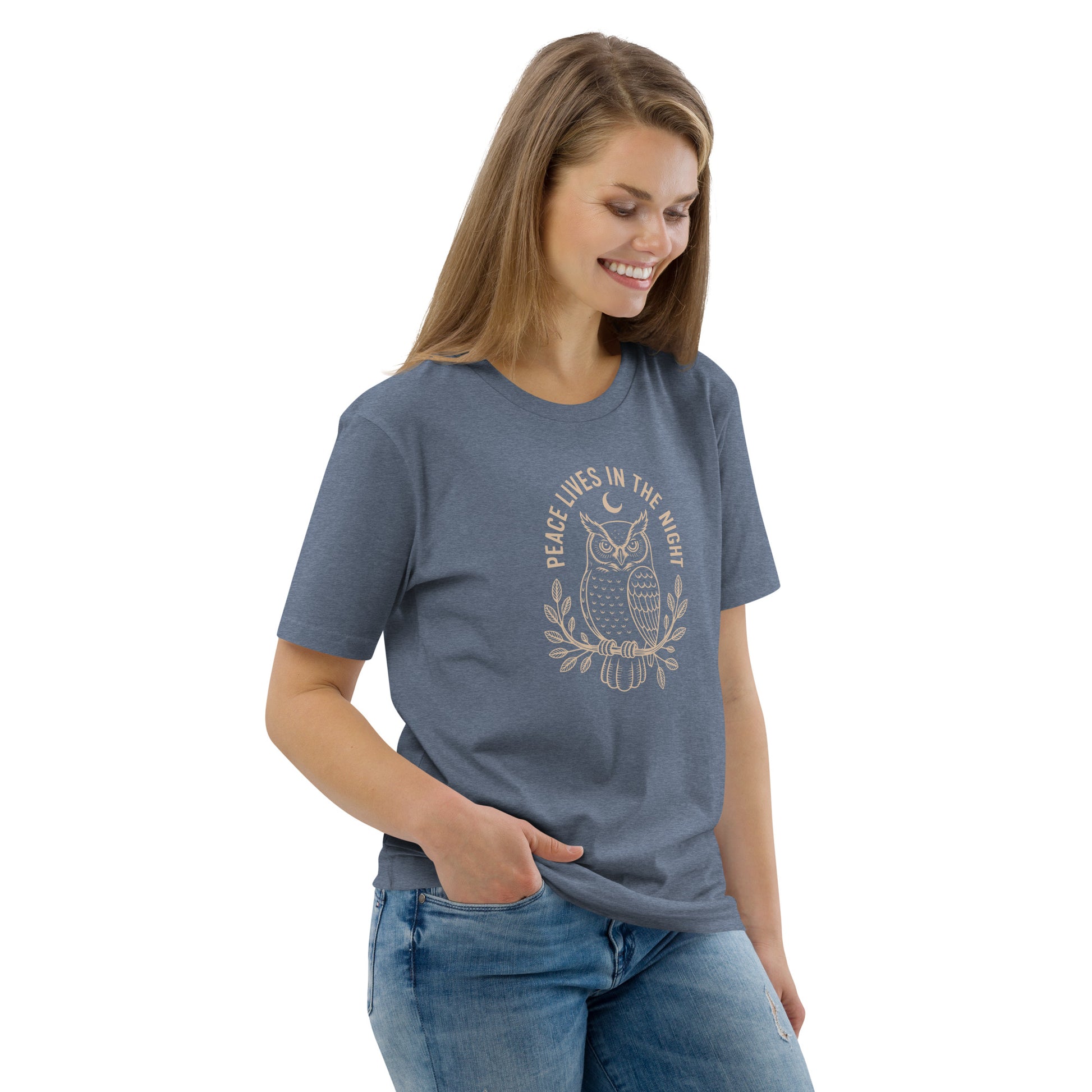 Unisex Organic Cotton T-Shirt: 'Peace in the Night' | Sustainable Owl Fashion USA Dudeily