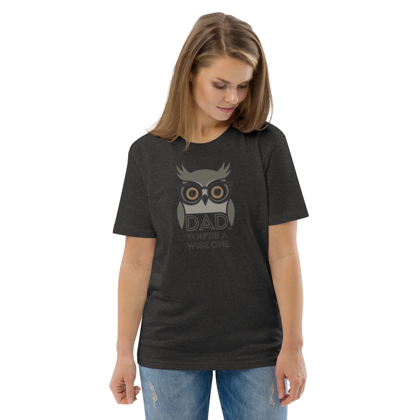 Unisex Organic Cotton T-Shirt – Owl-Themed Eco-Friendly Style for Father's Day Gifts by Dudeily Dark Heather Grey Dudeily
