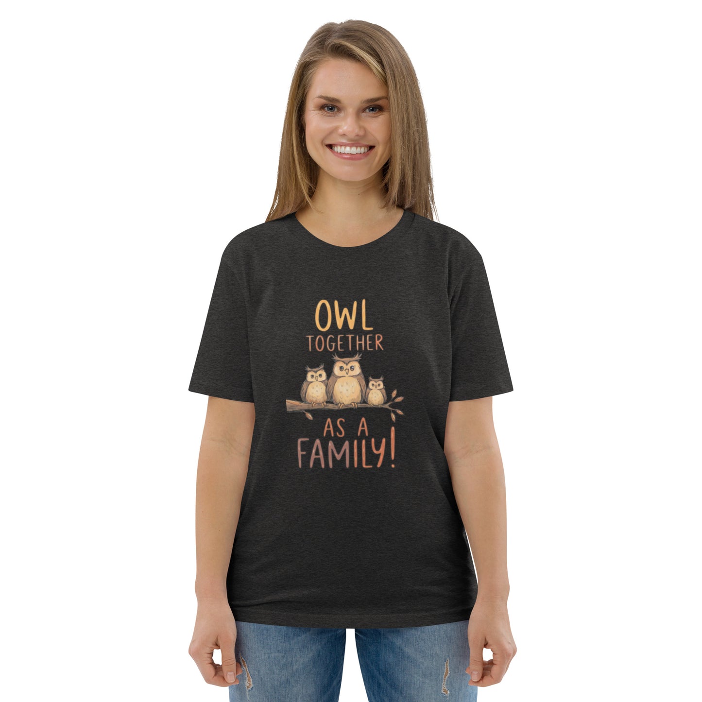Unisex Organic Cotton T-Shirt – OwlNest Sustainable Fashion Classic for Family Day Outings Dark Heather Grey Dudeily