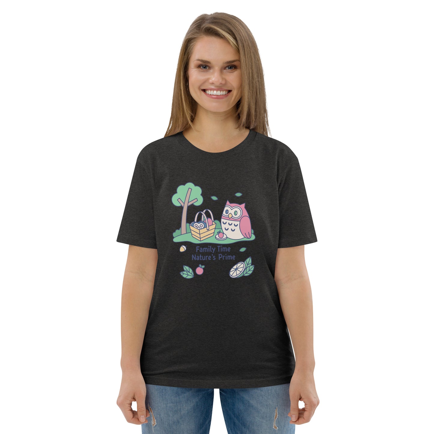 Unisex Organic Cotton T-Shirt – OwlNest Sustainable Fashion Essential for Family Day Dark Heather Grey Dudeily