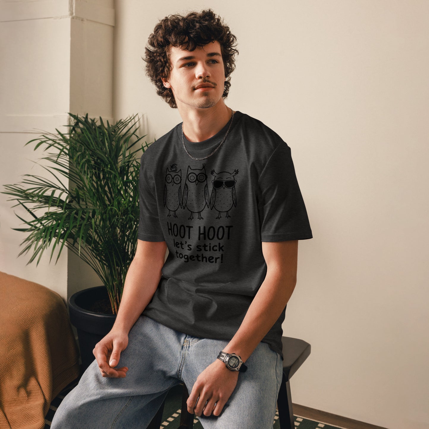 Unisex Organic Cotton T-Shirt: Hoot Hoot Let’s Stick Together! | Owl-Themed Sustainable Fashion USA Dudeily