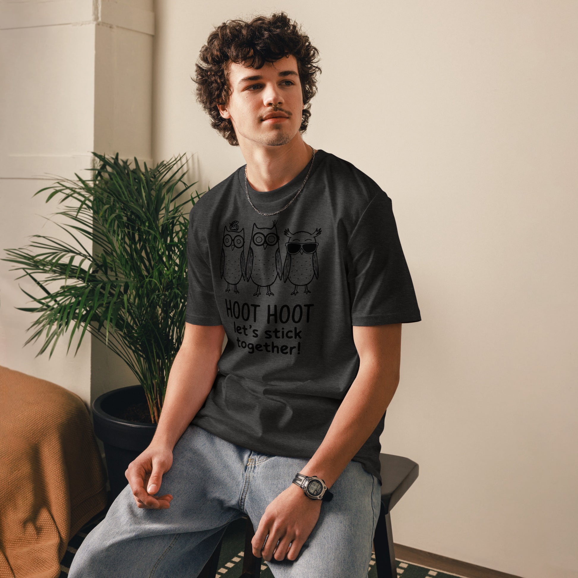Unisex Organic Cotton T-Shirt: Hoot Hoot Let’s Stick Together! | Owl-Themed Sustainable Fashion USA Dudeily