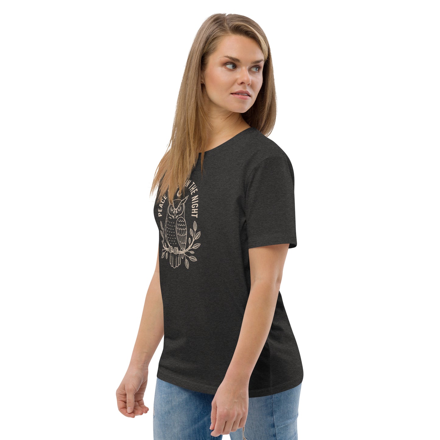 Unisex Organic Cotton T-Shirt: 'Peace in the Night' | Sustainable Owl Fashion USA Dudeily