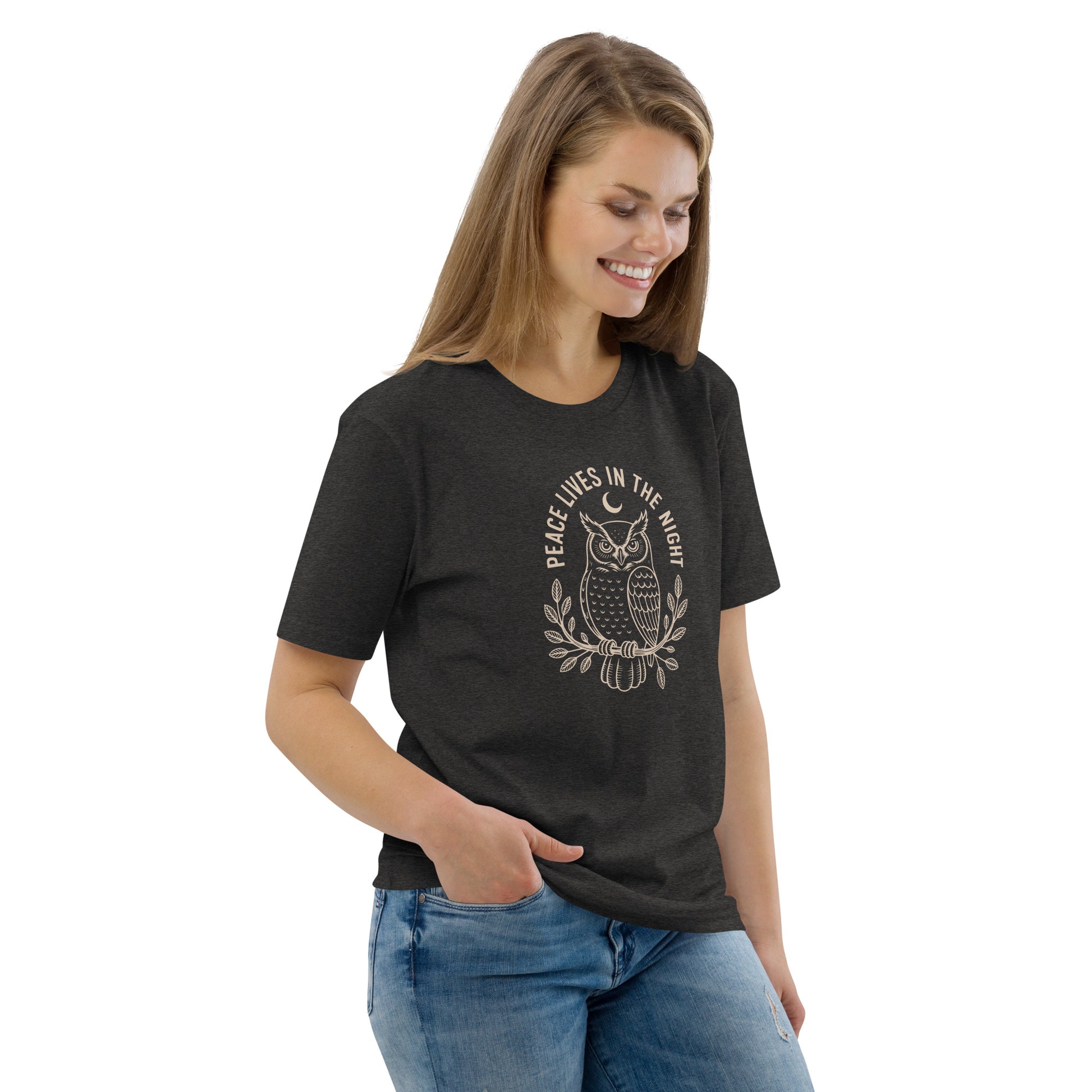 Unisex Organic Cotton T-Shirt: 'Peace in the Night' | Sustainable Owl Fashion USA Dudeily