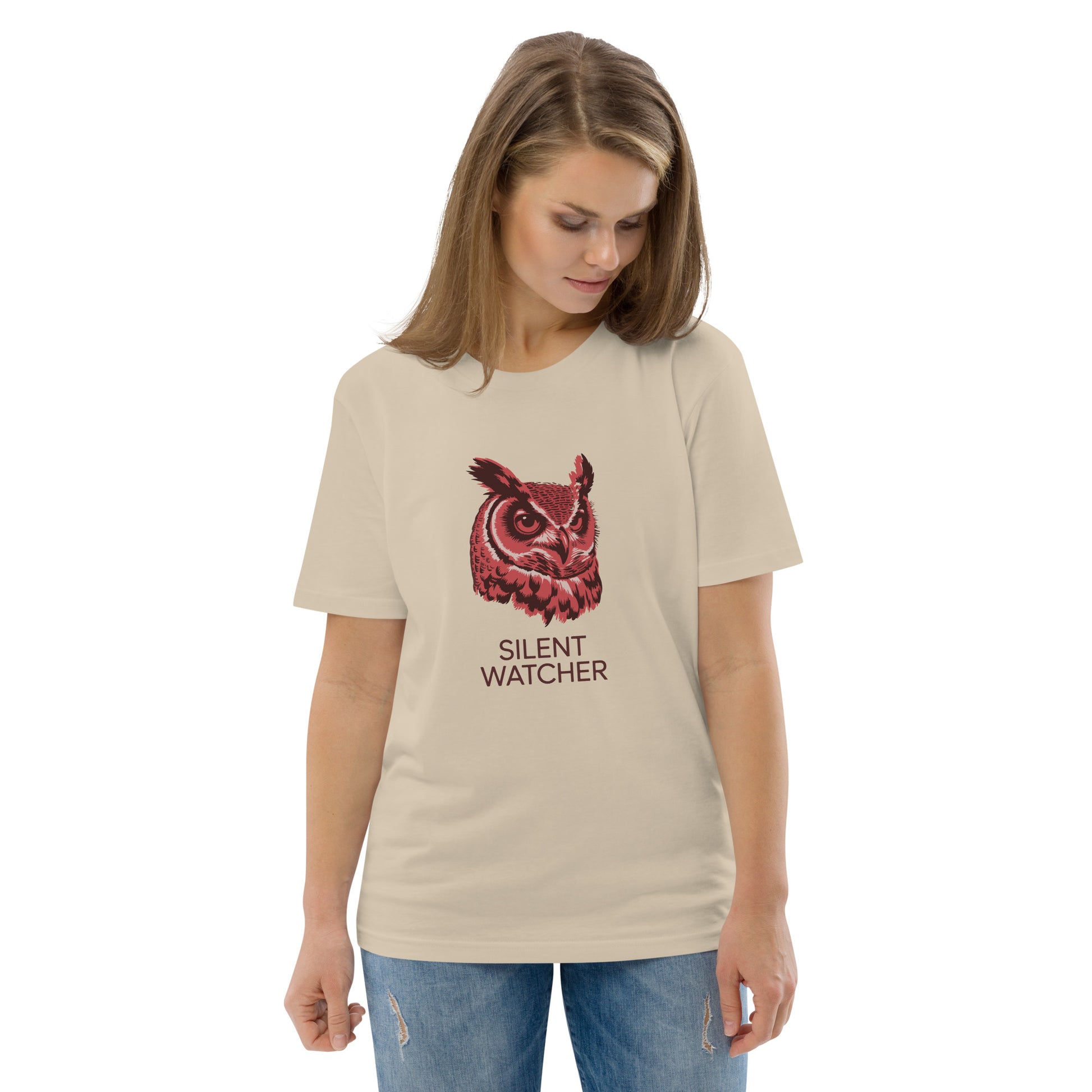 Unisex Organic Cotton T-Shirt: 'Silent Watcher' | Sustainable Owl Fashion USA Dudeily
