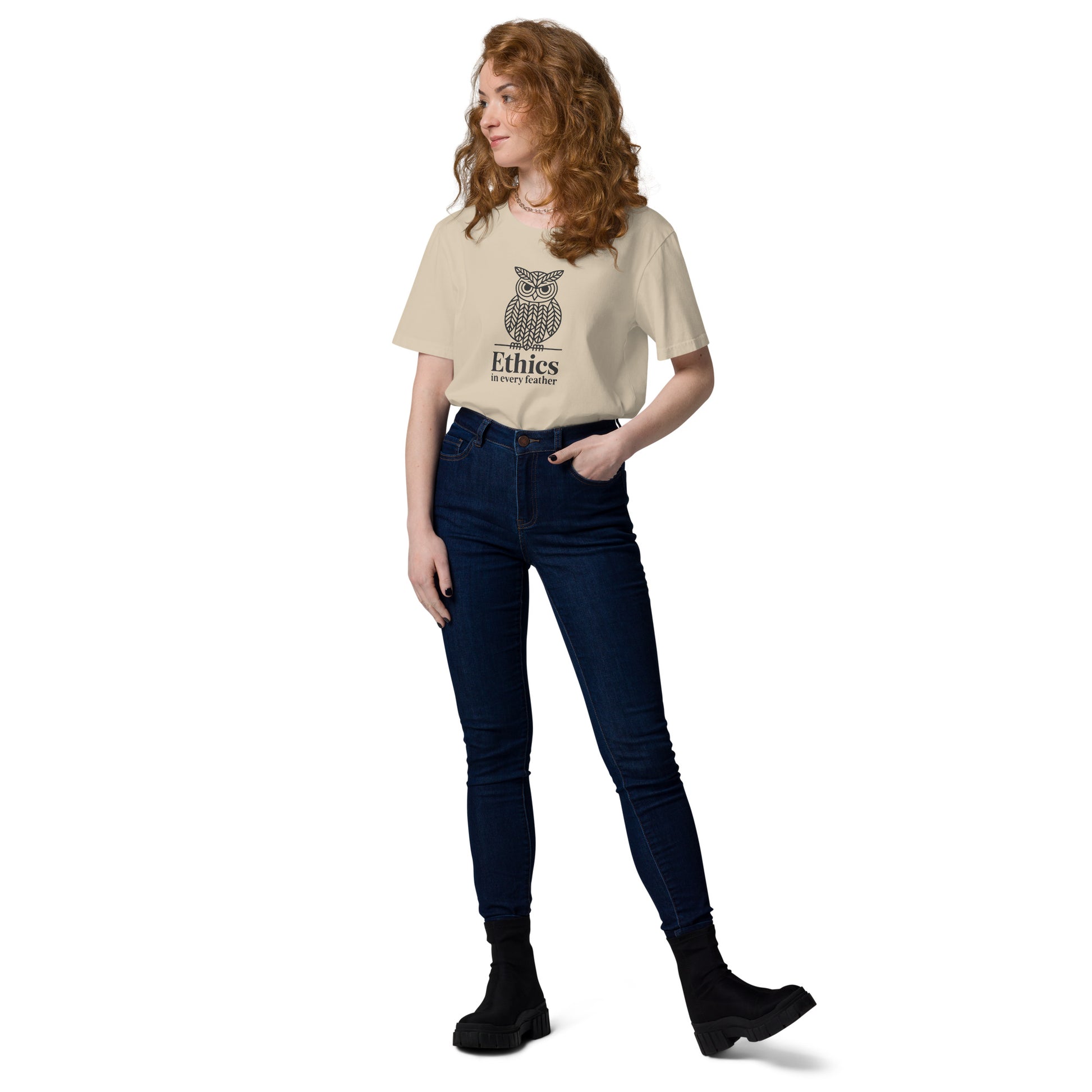 Unisex Organic Cotton T-Shirt: 'Ethics in Every Feather' for Fall | Sustainable Owl Fashion USA Dudeily
