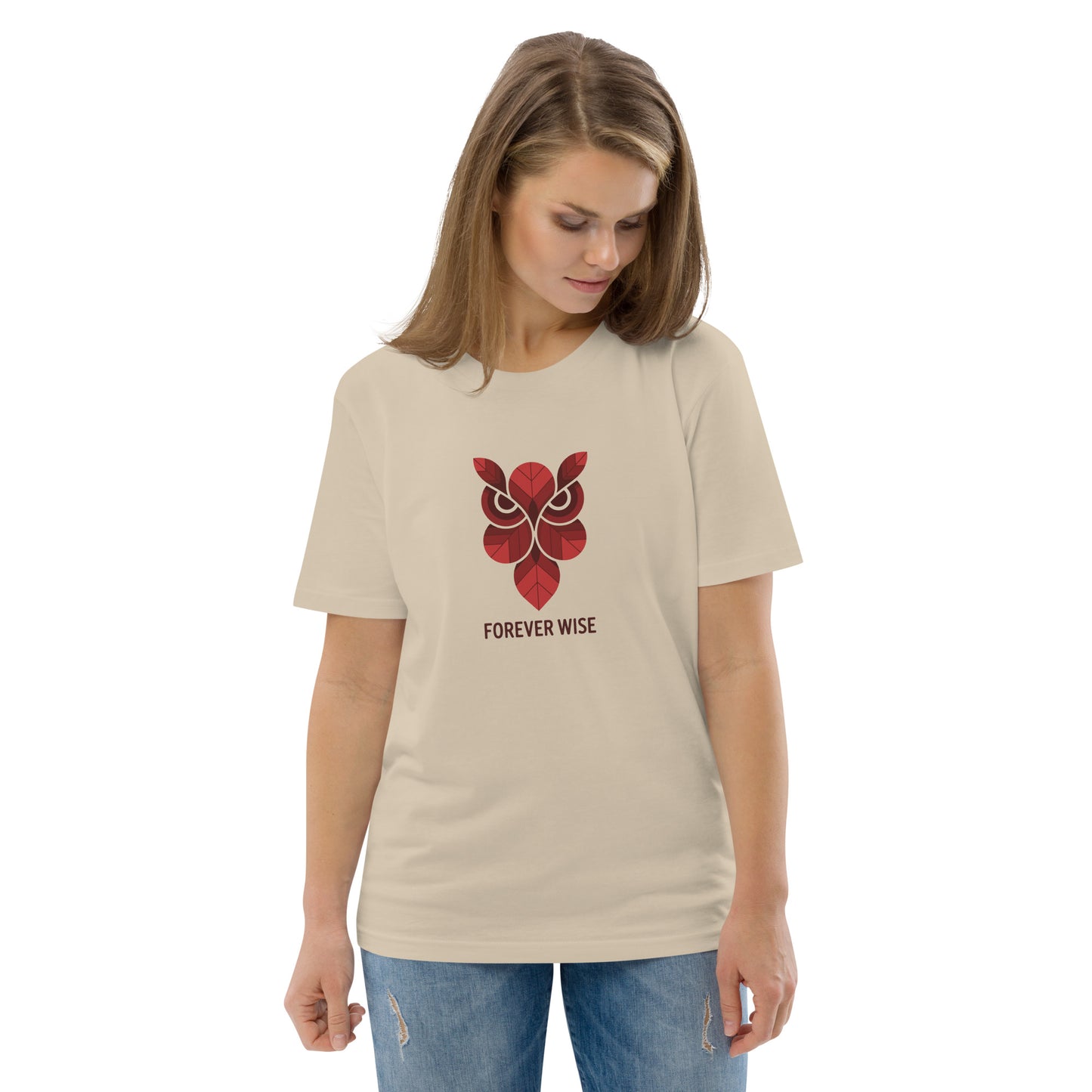 Unisex Organic Cotton T-Shirt: 'Forever Wise' | Sustainable Owl Fashion USA Desert Dust Dudeily