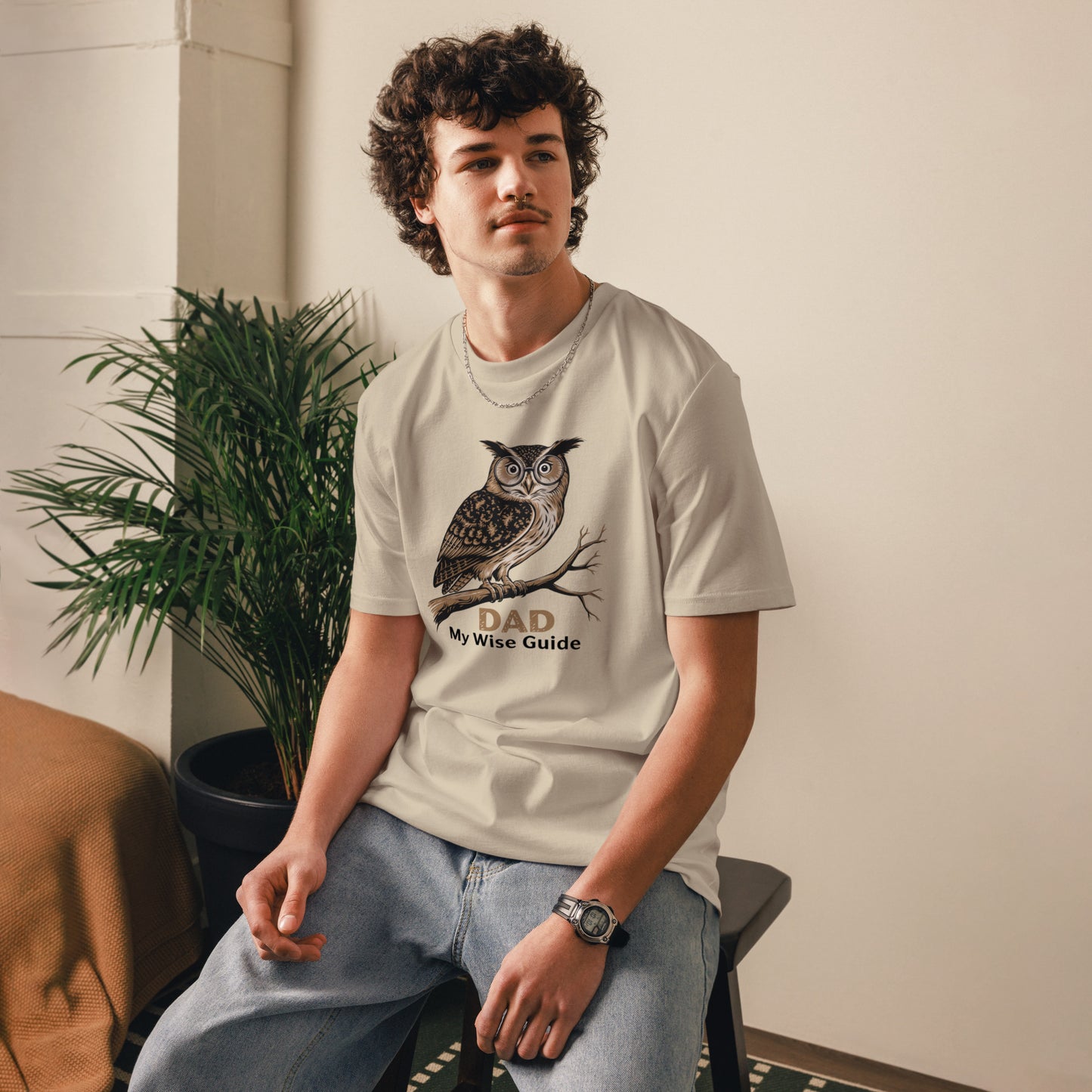 Unisex Organic Cotton T-Shirt – Owl Themed Sustainable Fashion for Father's Day by Dudeily Dudeily