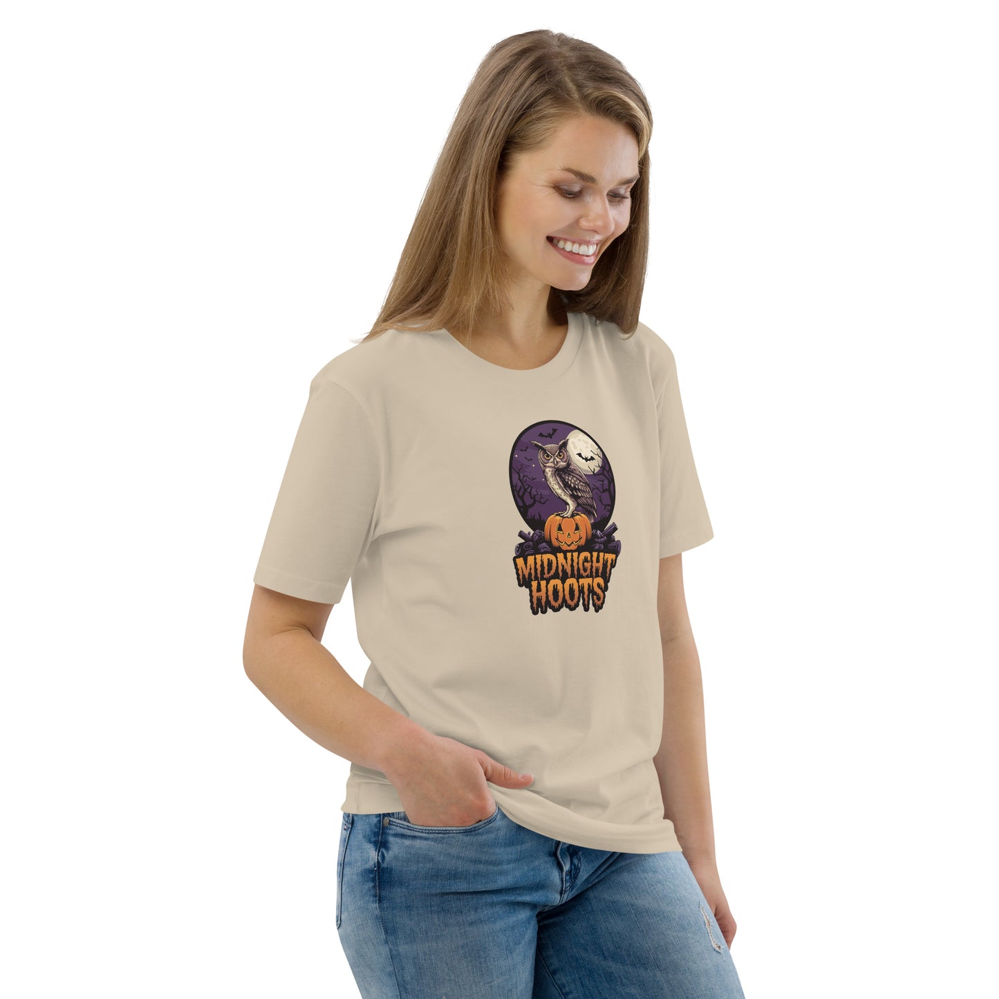 Unisex Organic Cotton T-Shirt: Halloween Owl Eco Fashion USA Dudeily