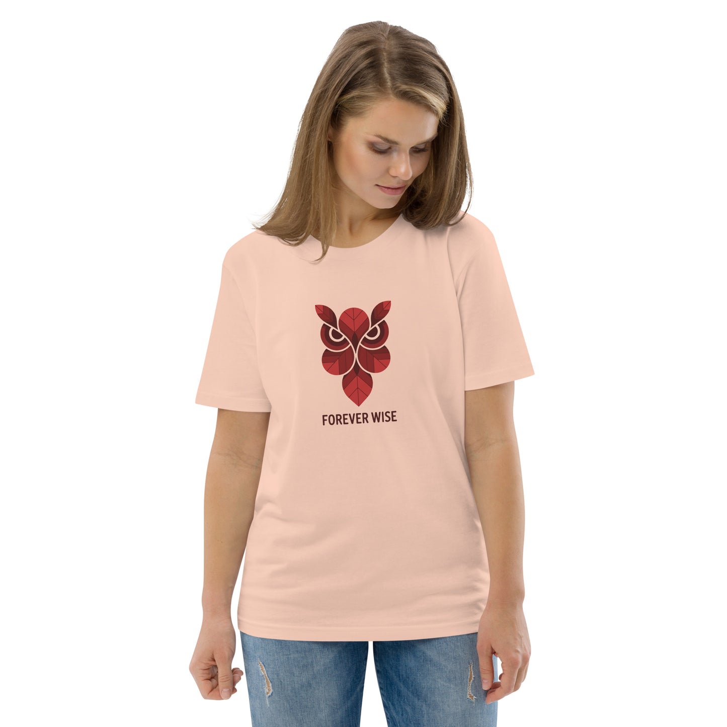 Unisex Organic Cotton T-Shirt: 'Forever Wise' | Sustainable Owl Fashion USA Fraiche Peche Dudeily