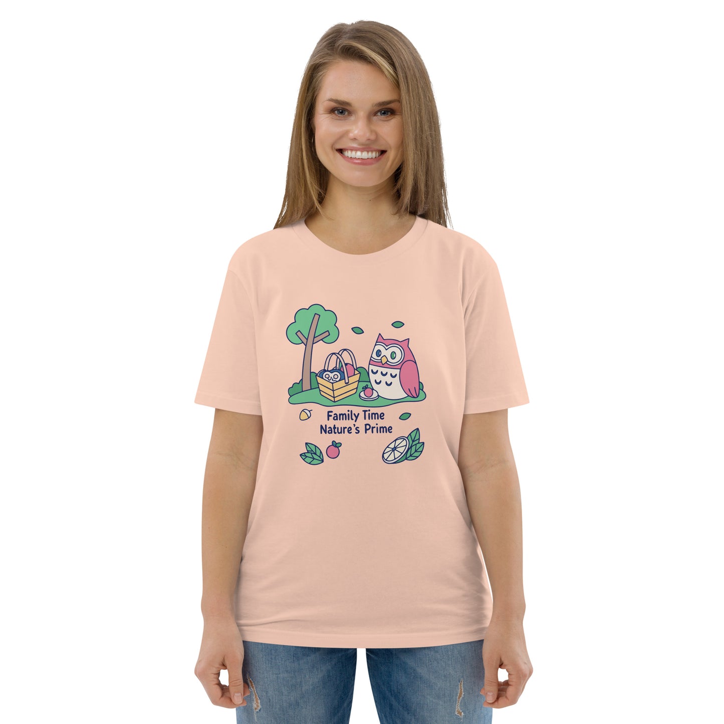 Unisex Organic Cotton T-Shirt – OwlNest Sustainable Fashion Essential for Family Day Fraiche Peche Dudeily