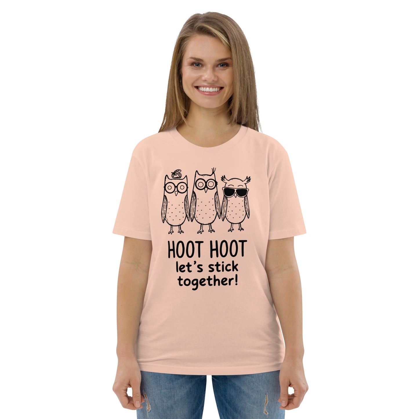 Unisex Organic Cotton T-Shirt: Hoot Hoot Let’s Stick Together! | Owl-Themed Sustainable Fashion USA Dudeily