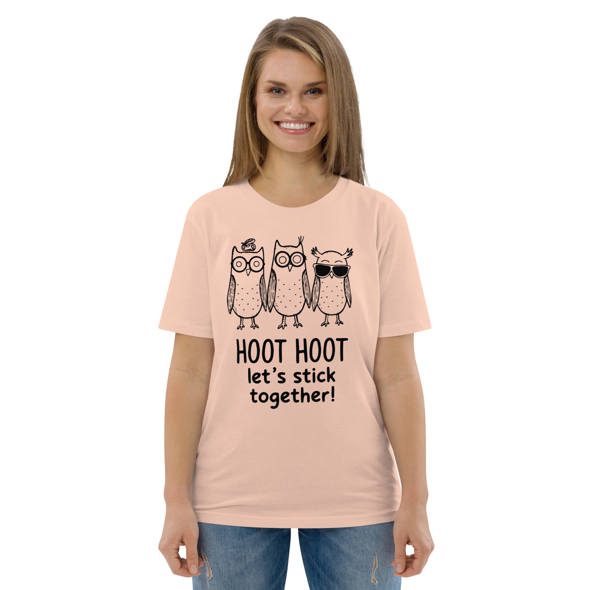 Unisex Organic Cotton T-Shirt: Hoot Hoot Let’s Stick Together! | Owl-Themed Sustainable Fashion USA Dudeily