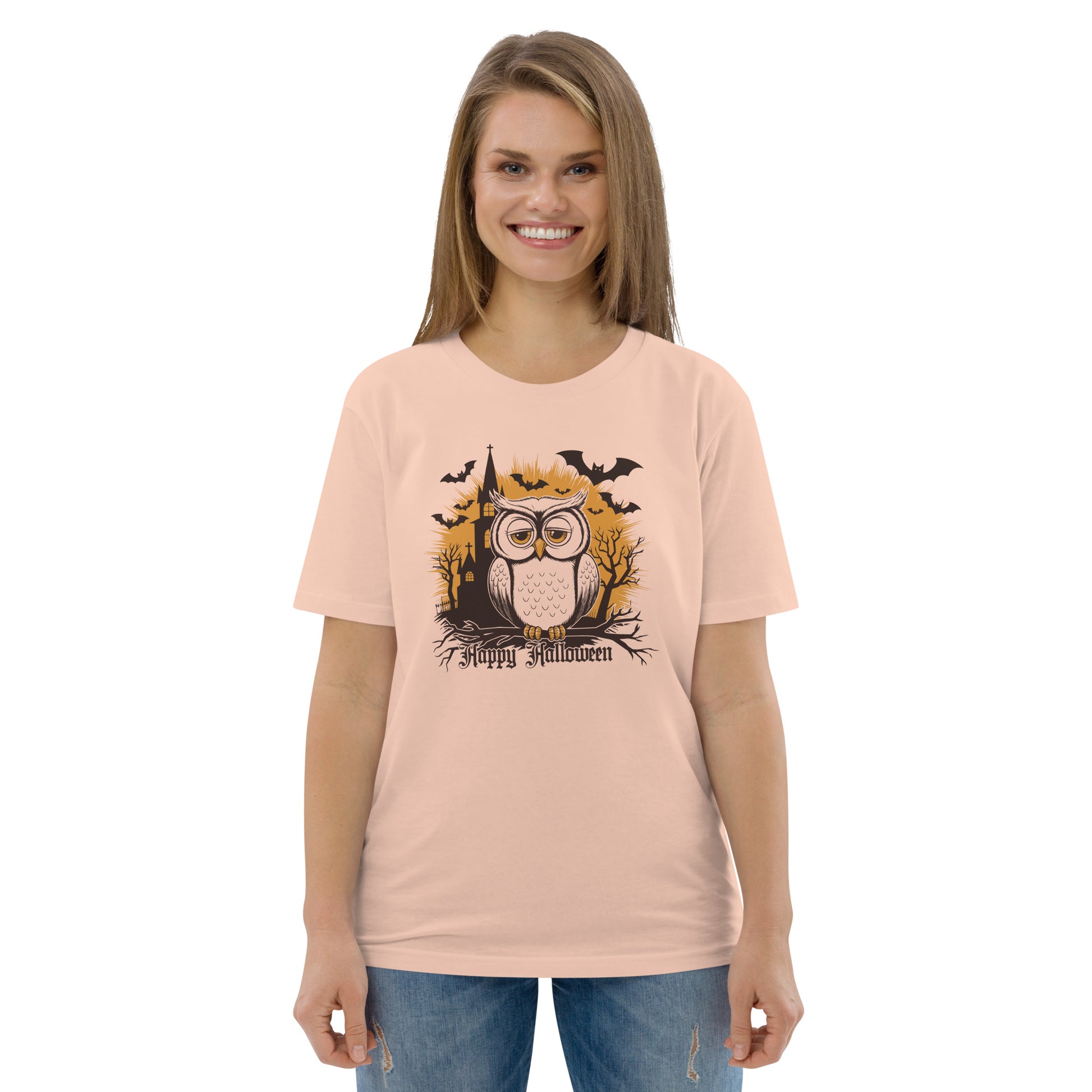 Unisex Organic Cotton T-Shirt: Halloween Owl Eco-Friendly Style USA Dudeily